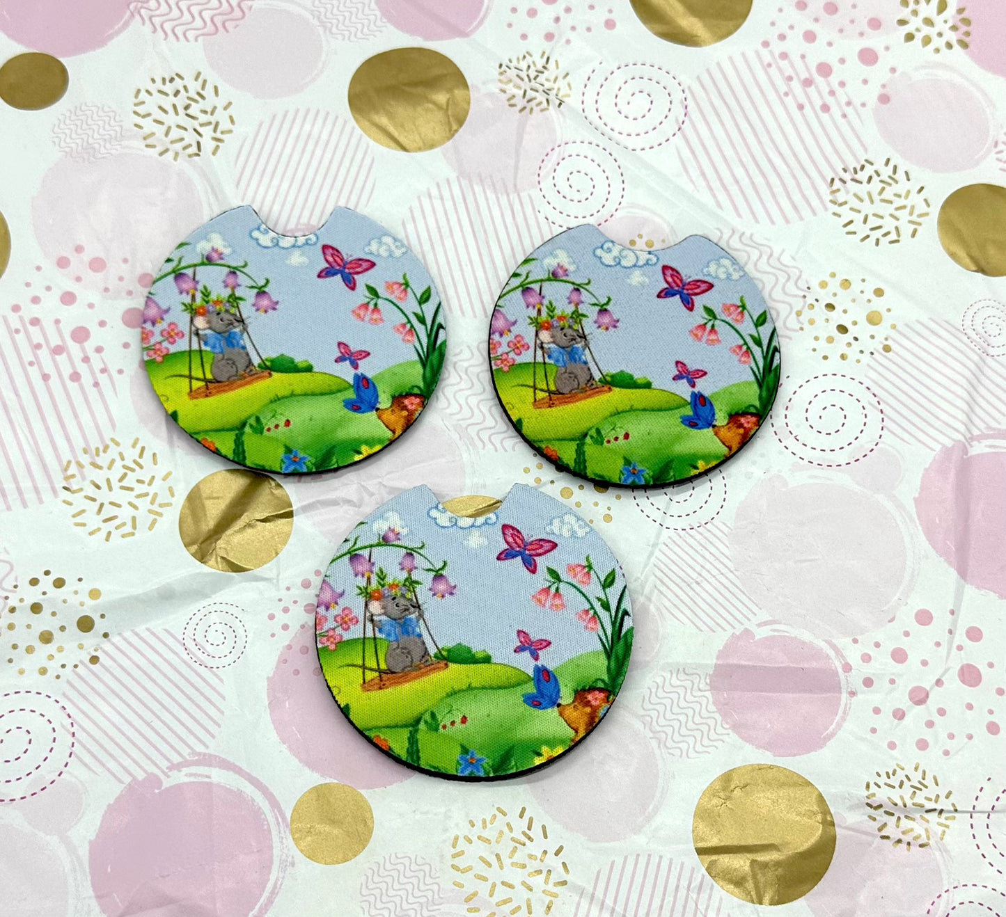 Cute Kawaii Porcupine Car Coaster Set Barb Wire Designs