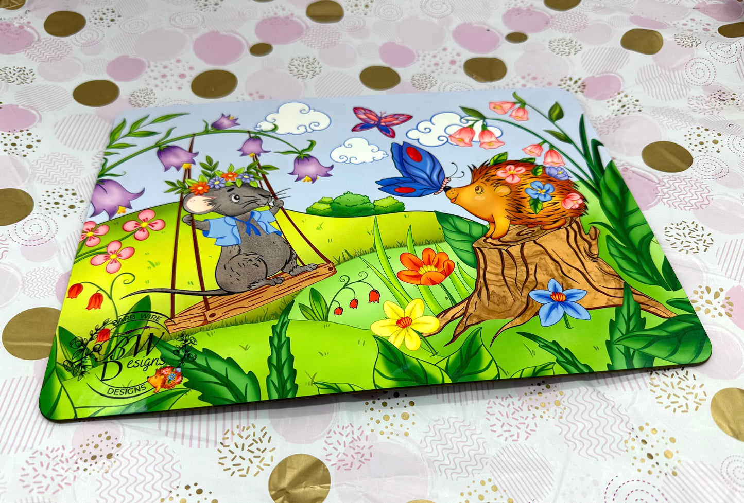 Porcu-Fine and Macey Placemat Barb Wire Designs