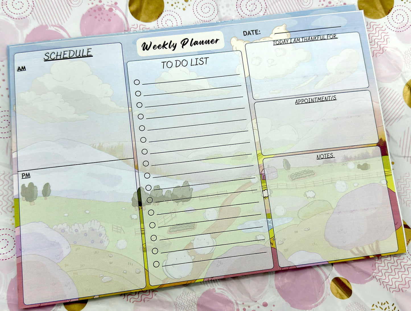 A4 Farm Weekly Planner Pad Barb Wire Designs