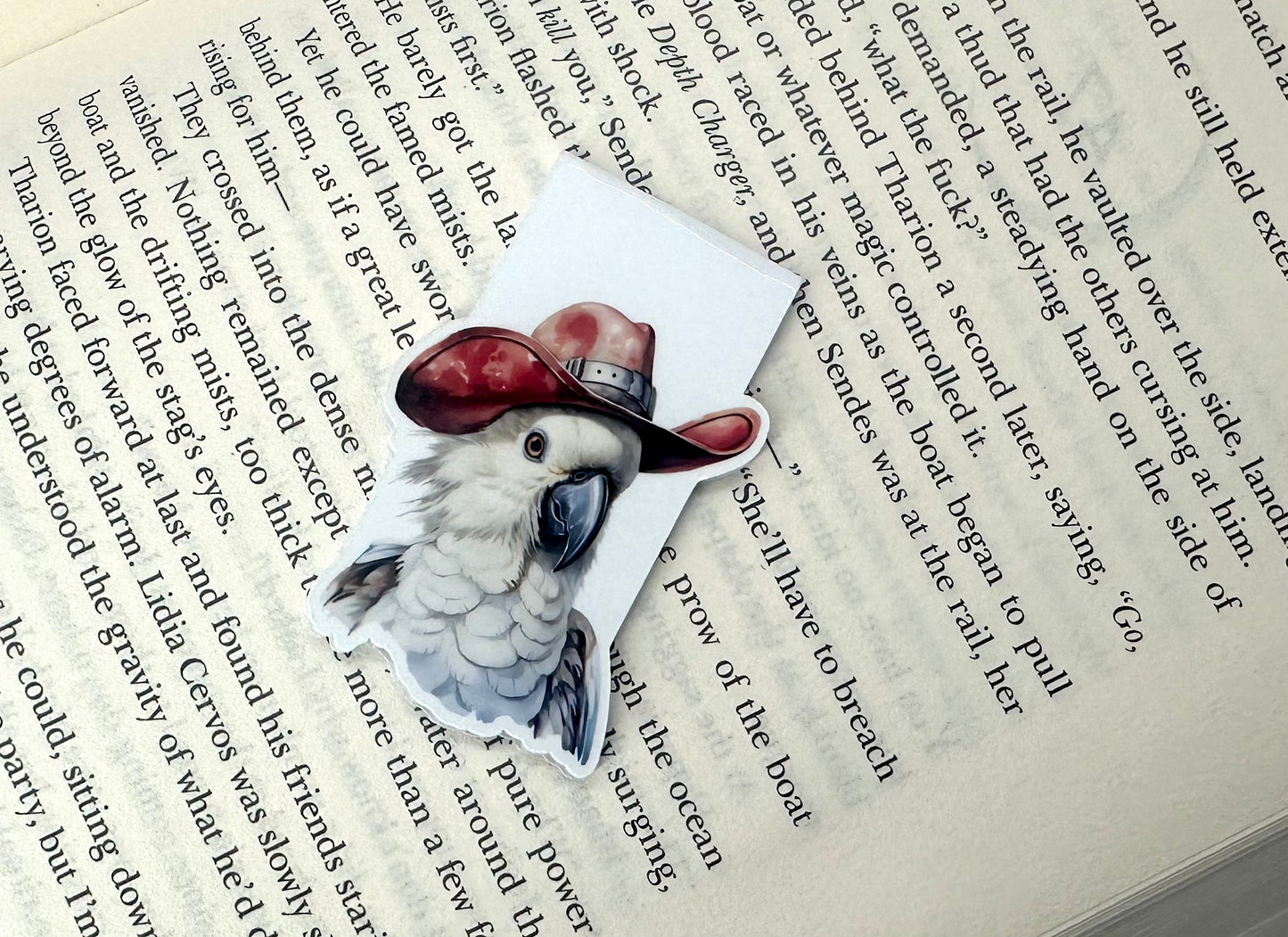 Cockatoo Wearing Cowboy Hat western hat Magnetic Bookmark - Barb Wire Designs