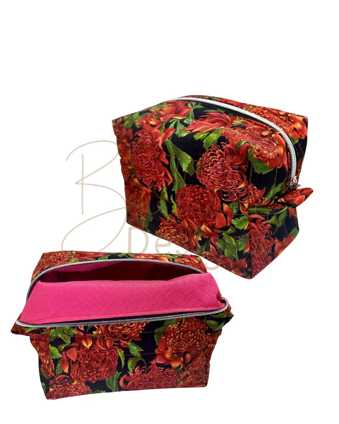 Waratah Quilted Makeup Bag / carry all Barb Wire Designs