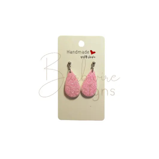 Pink Glitter drop earrings Barb Wire Designs