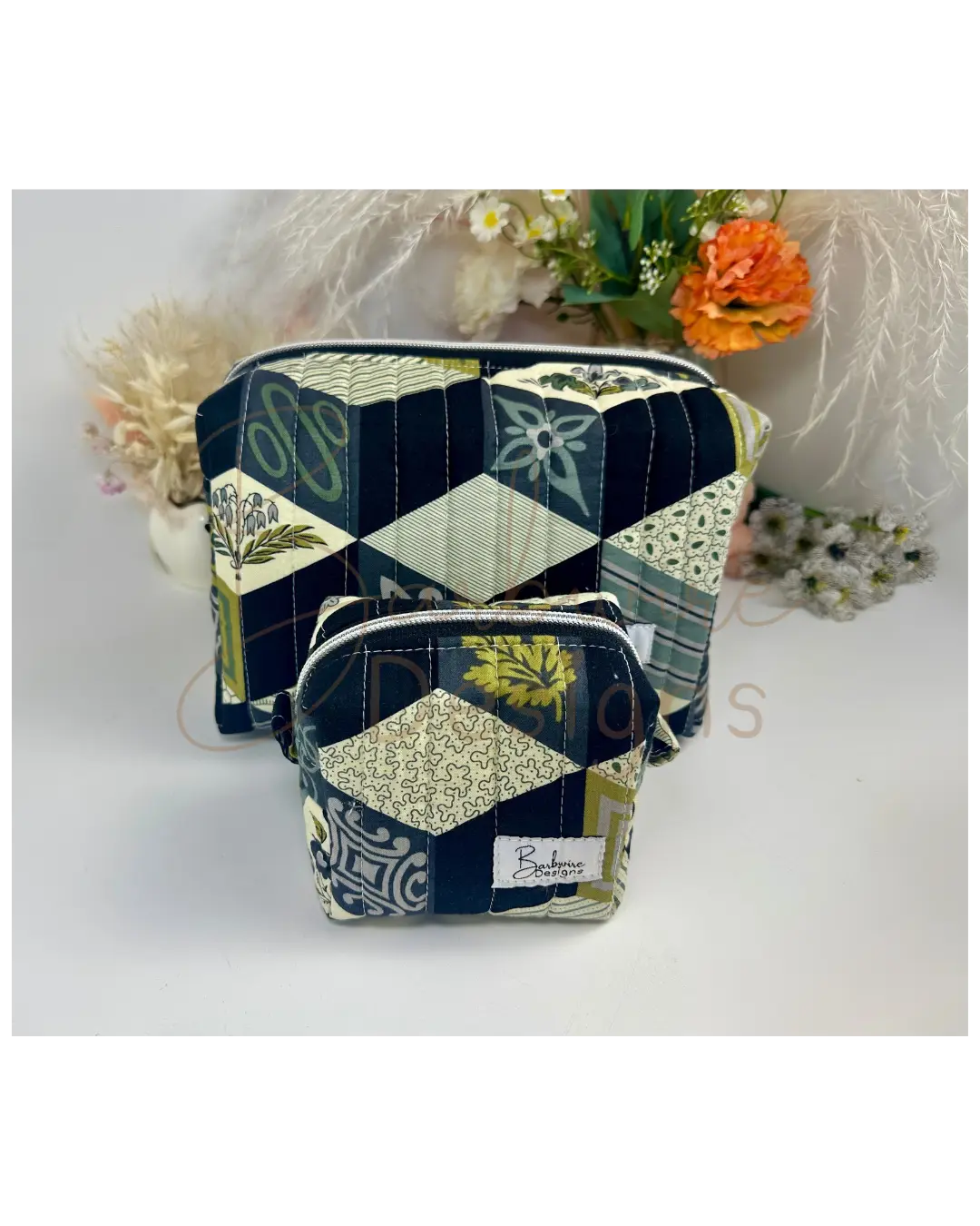 Tumbling Blocks Quilted Makeup Pouch Regular Barb Wire Designs