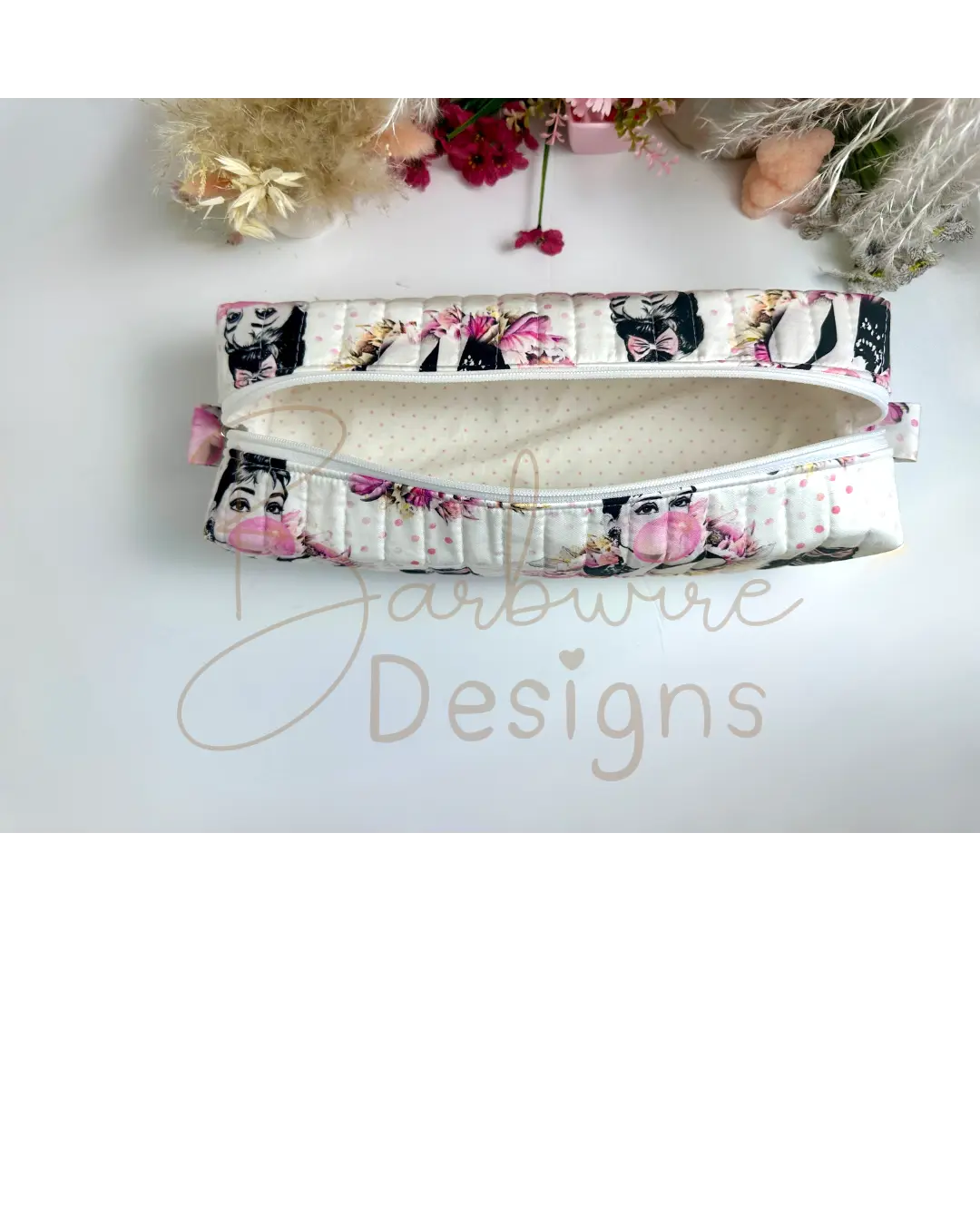 Bubblegum Quilted Hair Tools Pouch Barb Wire Designs