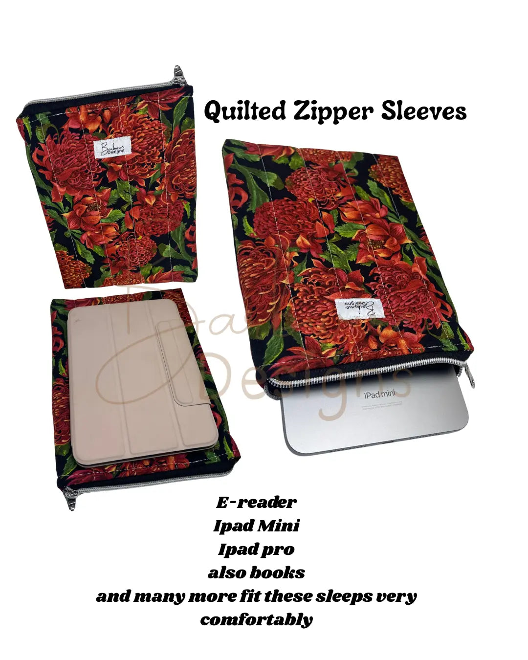 Waratah Zippered E-Reader ipad Quilted sleeve Barb Wire Designs