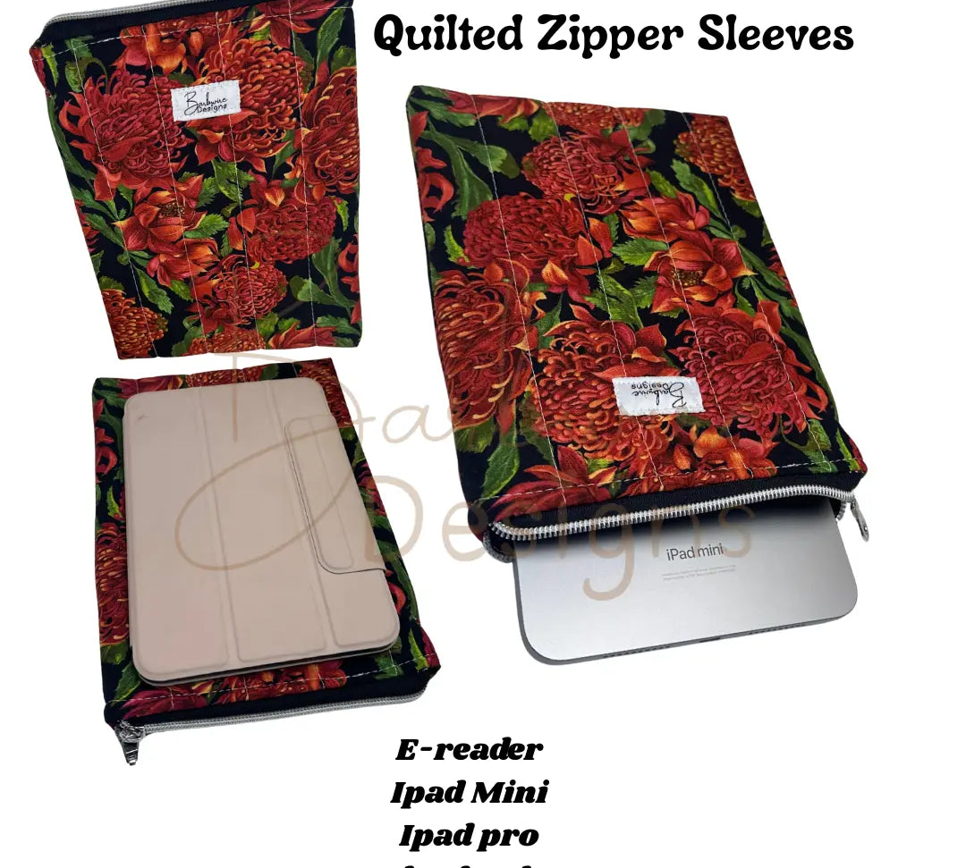 Waratah Zippered E-Reader ipad Quilted sleeve Barb Wire Designs