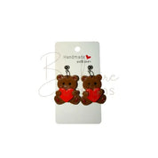Valentines Bear Dangle Ear rings Barb Wire Designs