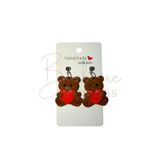 Valentines Bear Dangle Ear rings Barb Wire Designs