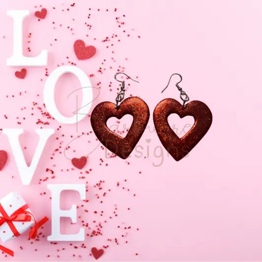 Heart Glitter Dangle Earrings Barb Wire Designs