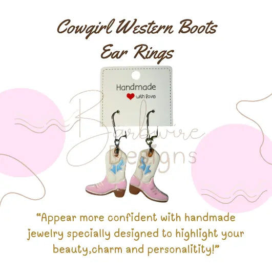 Cowgirl Boots Ear Rings Barb Wire Designs