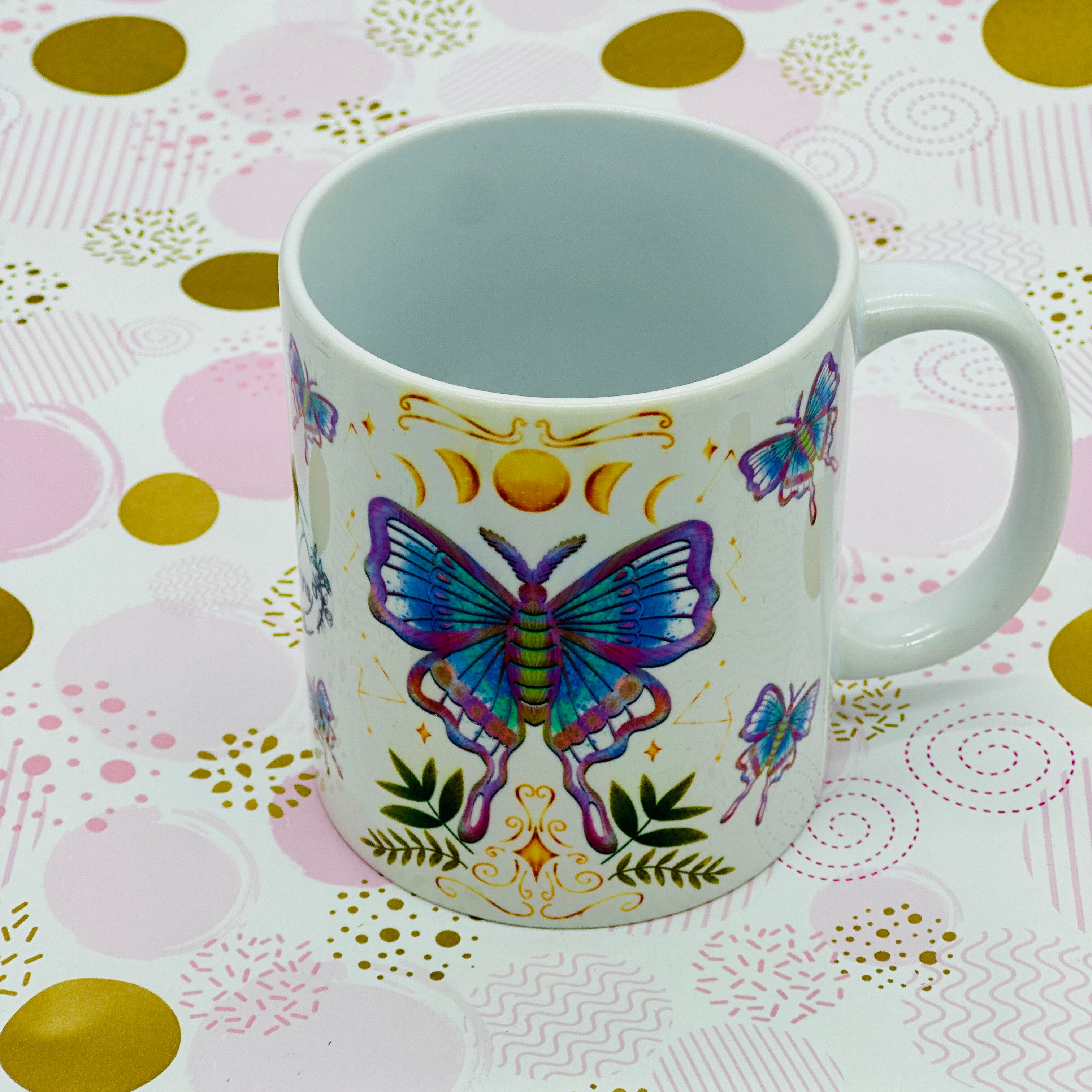 Luna Moth Mug Ceramic Mug-Cup - Barb Wire Designs