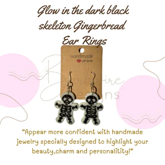 Glow in the dark Gingerbread Skeleton earrings Barb Wire Designs