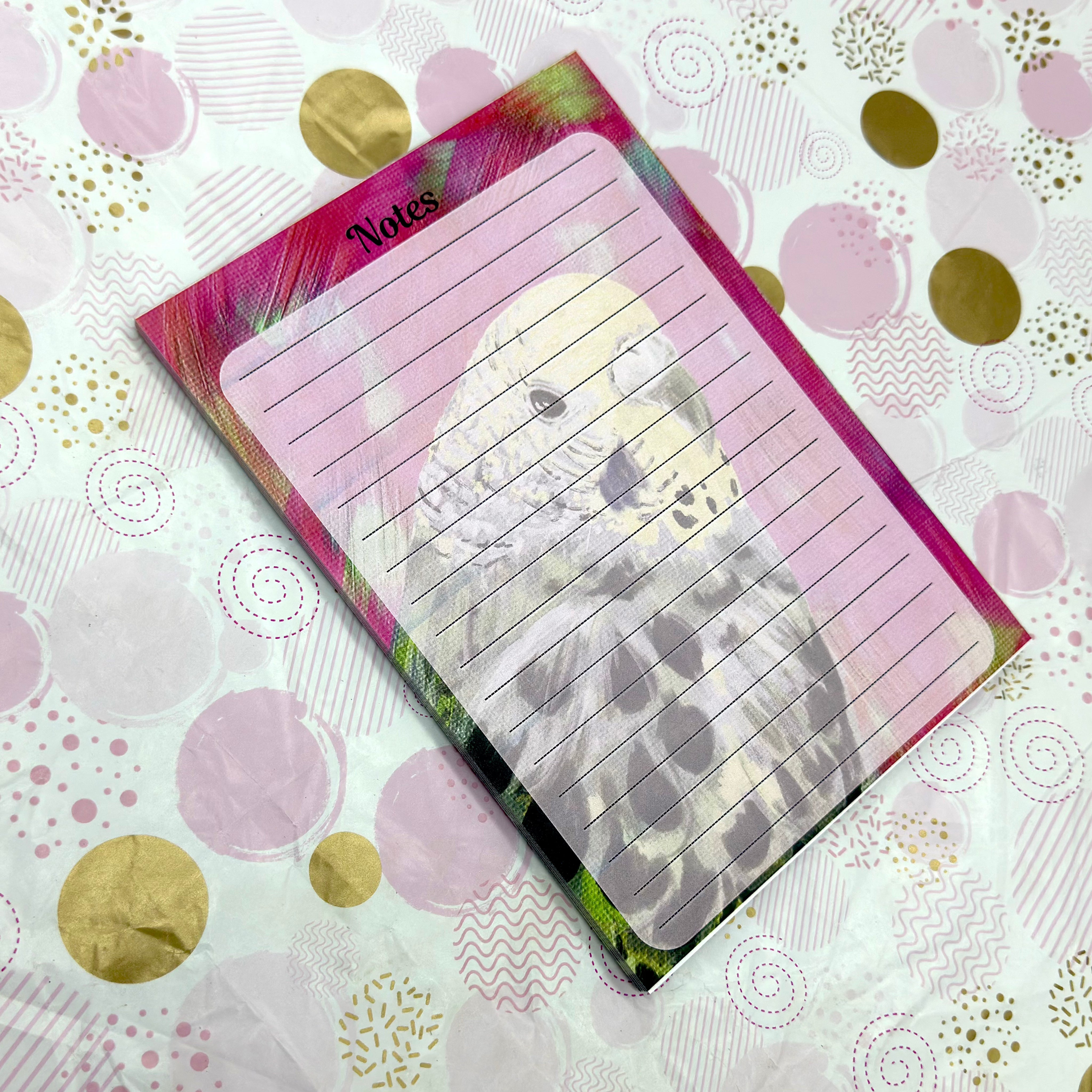 A5 Pink Budgie Notepad