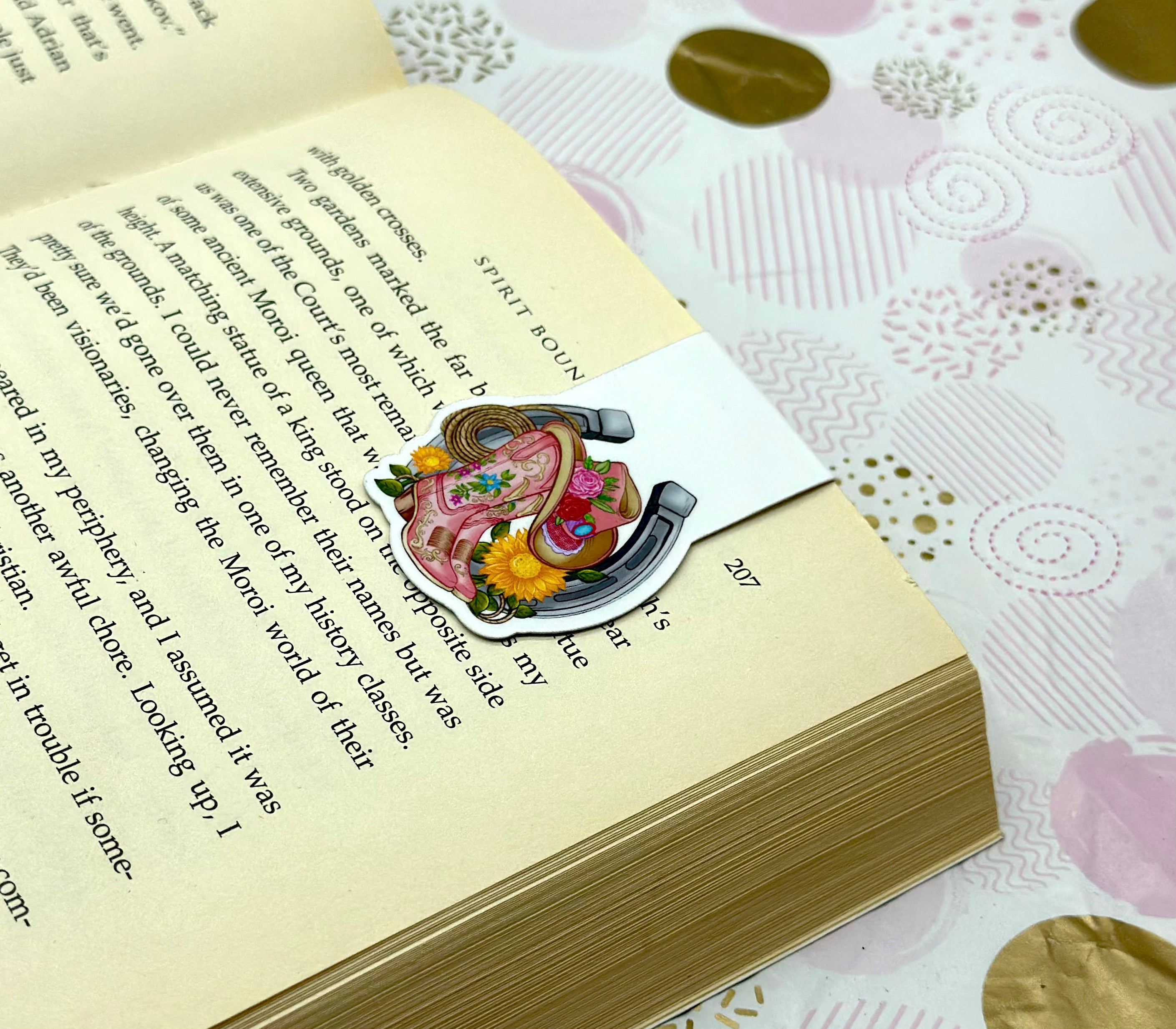 Western Horse Shoe, Boots, and Hat Floral Magnetic Bookmark Barb Wire Designs