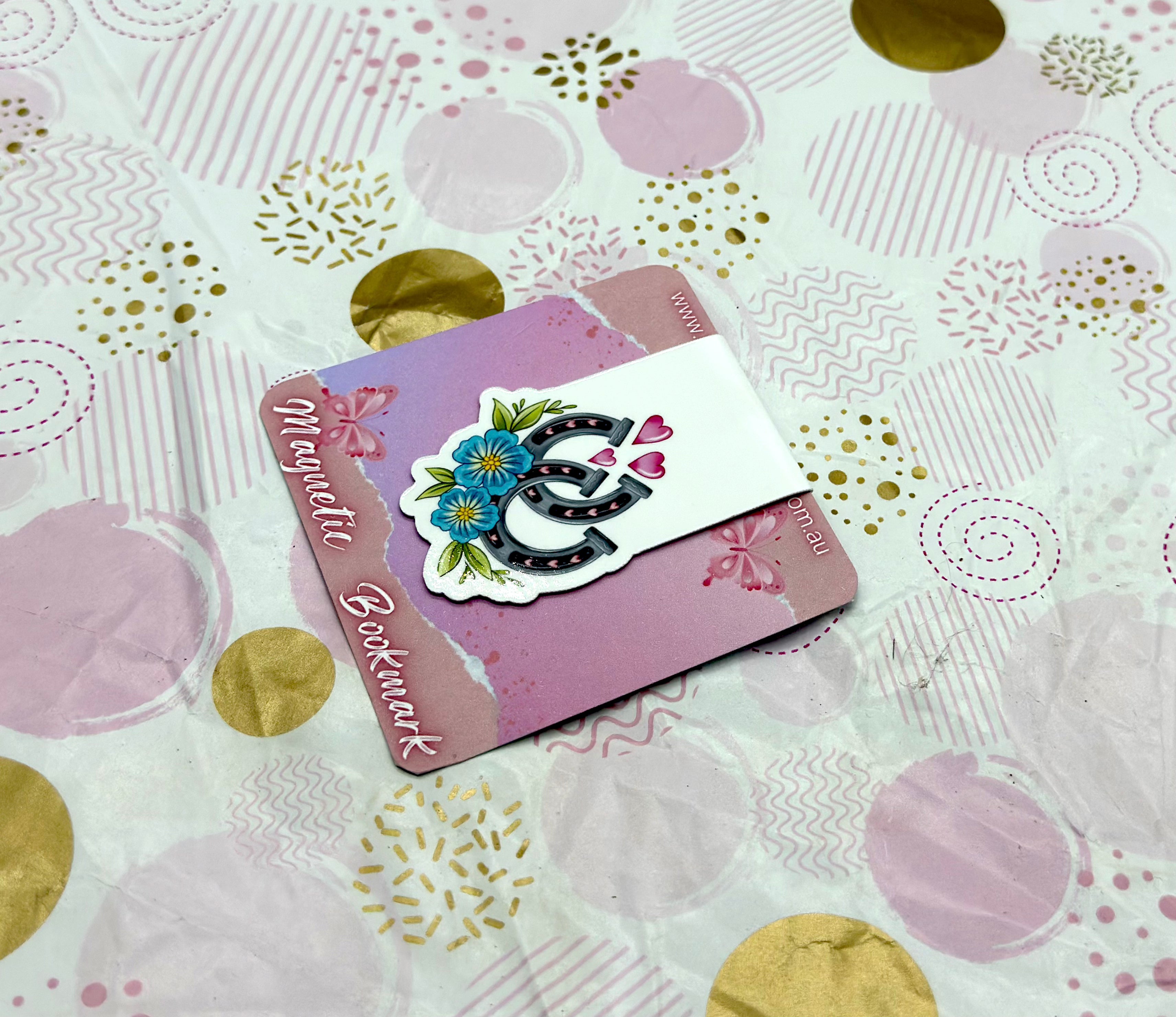 Horse Shoes Blue Floral Magnetic Bookmark Barb Wire Designs