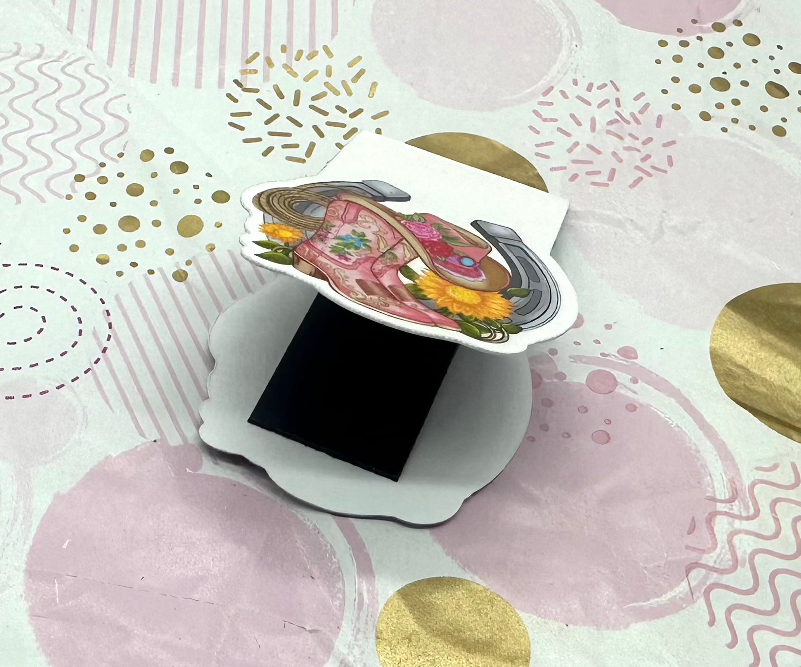 Western Horse Shoe, Boots, and Hat Floral Magnetic Bookmark