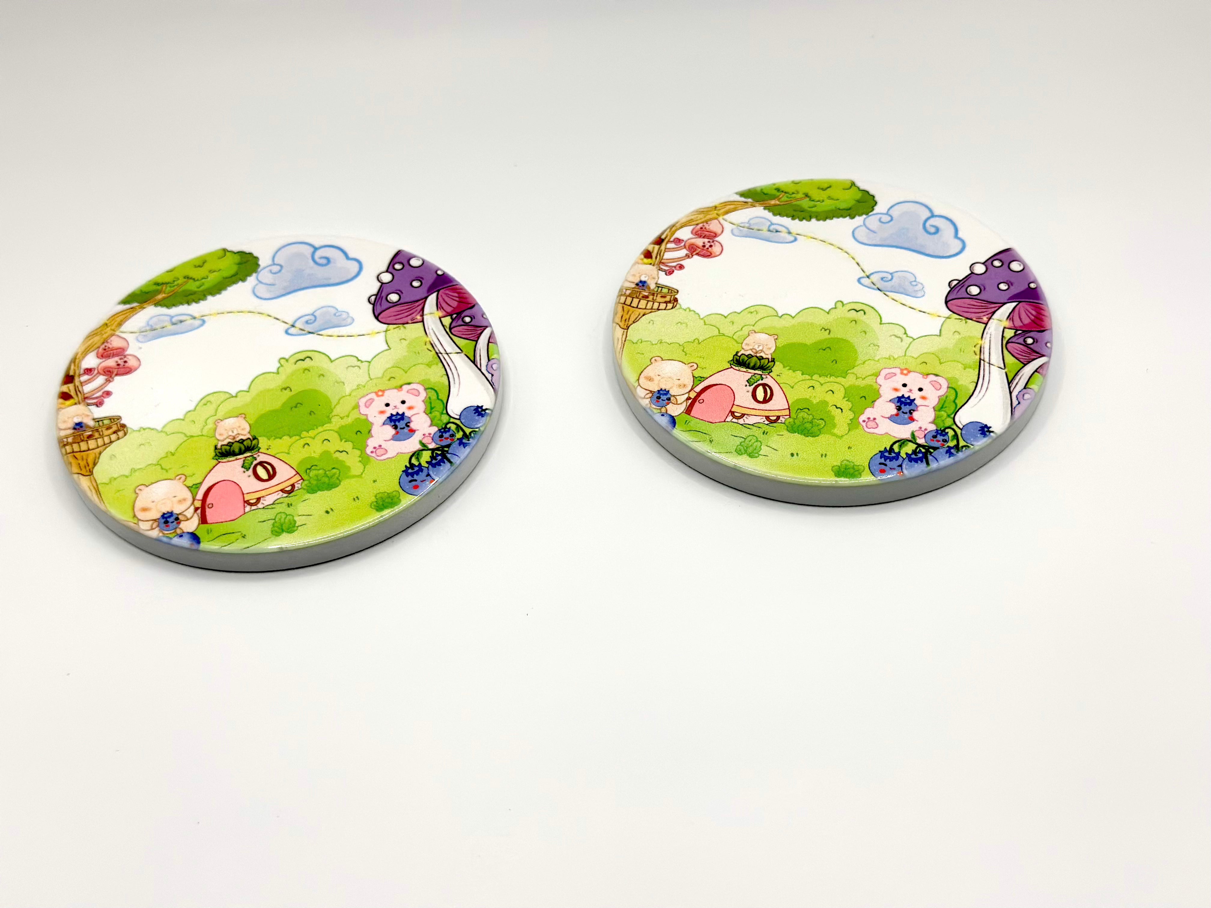 Blue Bear-ies Ceramic Round Mug Coaster Barb Wire Designs