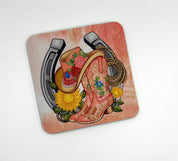 Western Boots hat Lassoo  MDF/Cork Coaster