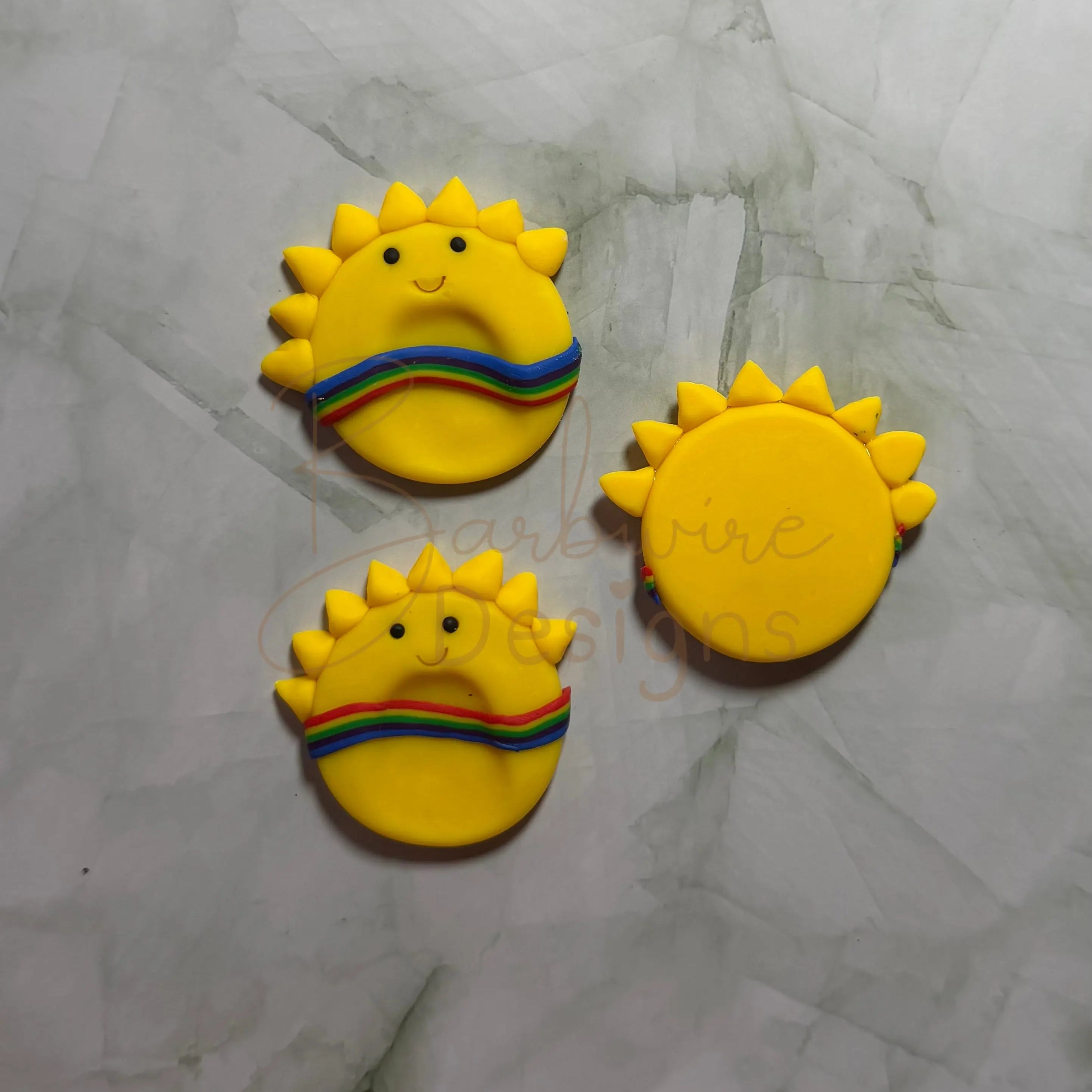 Yellow Rainbow Sun Calming Worry Stone for Anxiety | Sensory Worry Stone Flat Back Barb Wire Designs