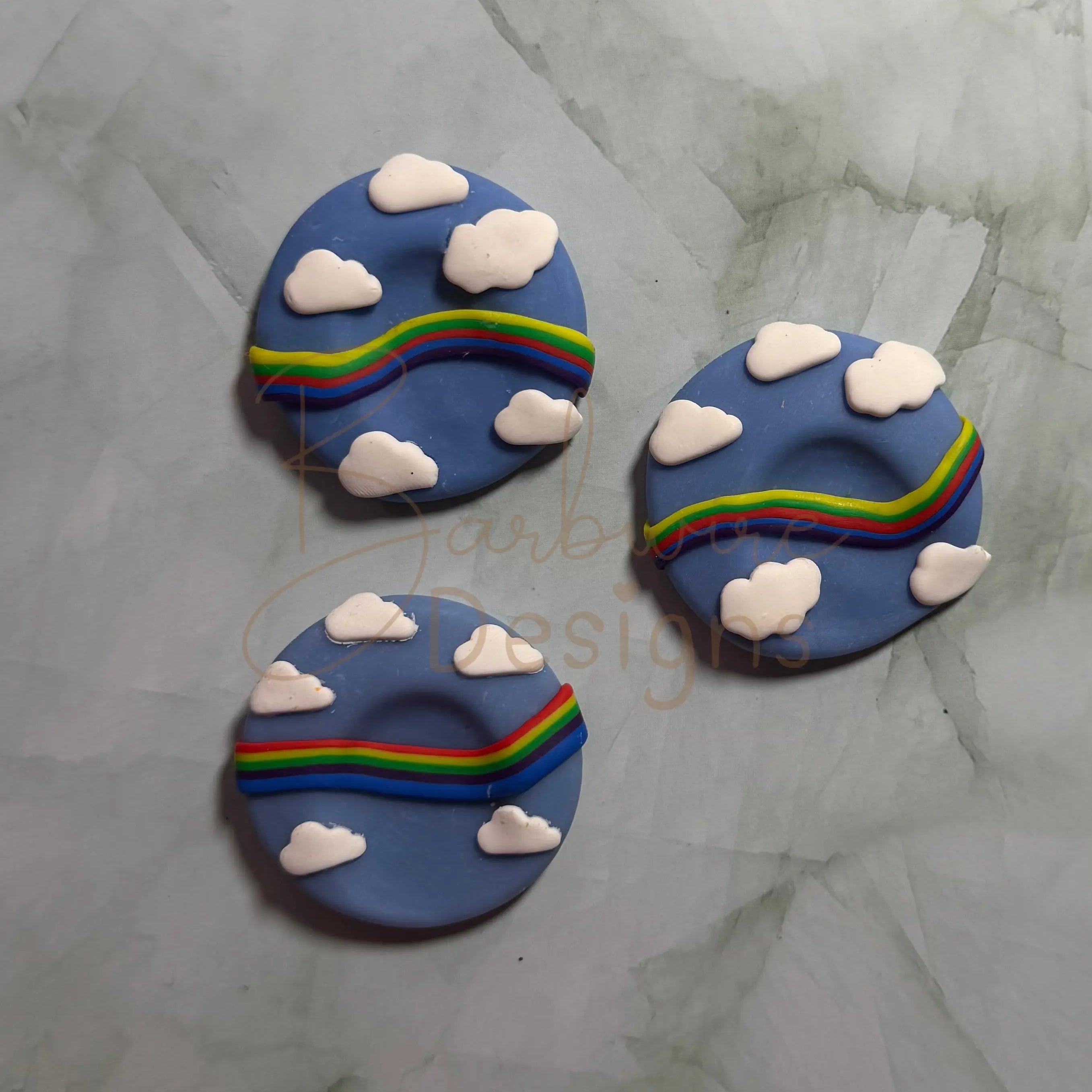 Blue sky cloud rainbow Calming Worry Stone for Anxiety | Sensory Worry Stone Flat Back Barb Wire Designs
