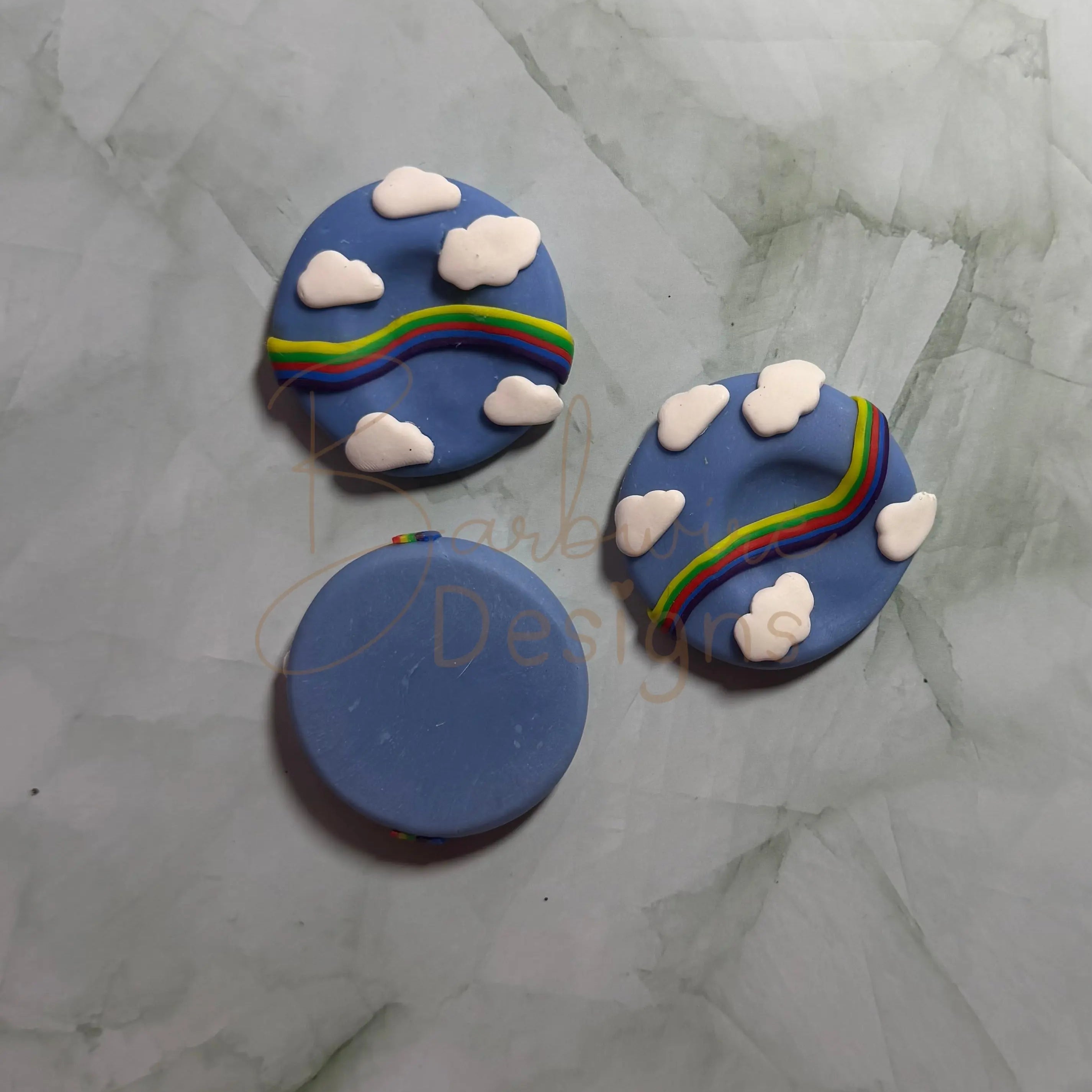 Blue sky cloud rainbow Calming Worry Stone for Anxiety | Sensory Worry Stone Flat Back Barb Wire Designs