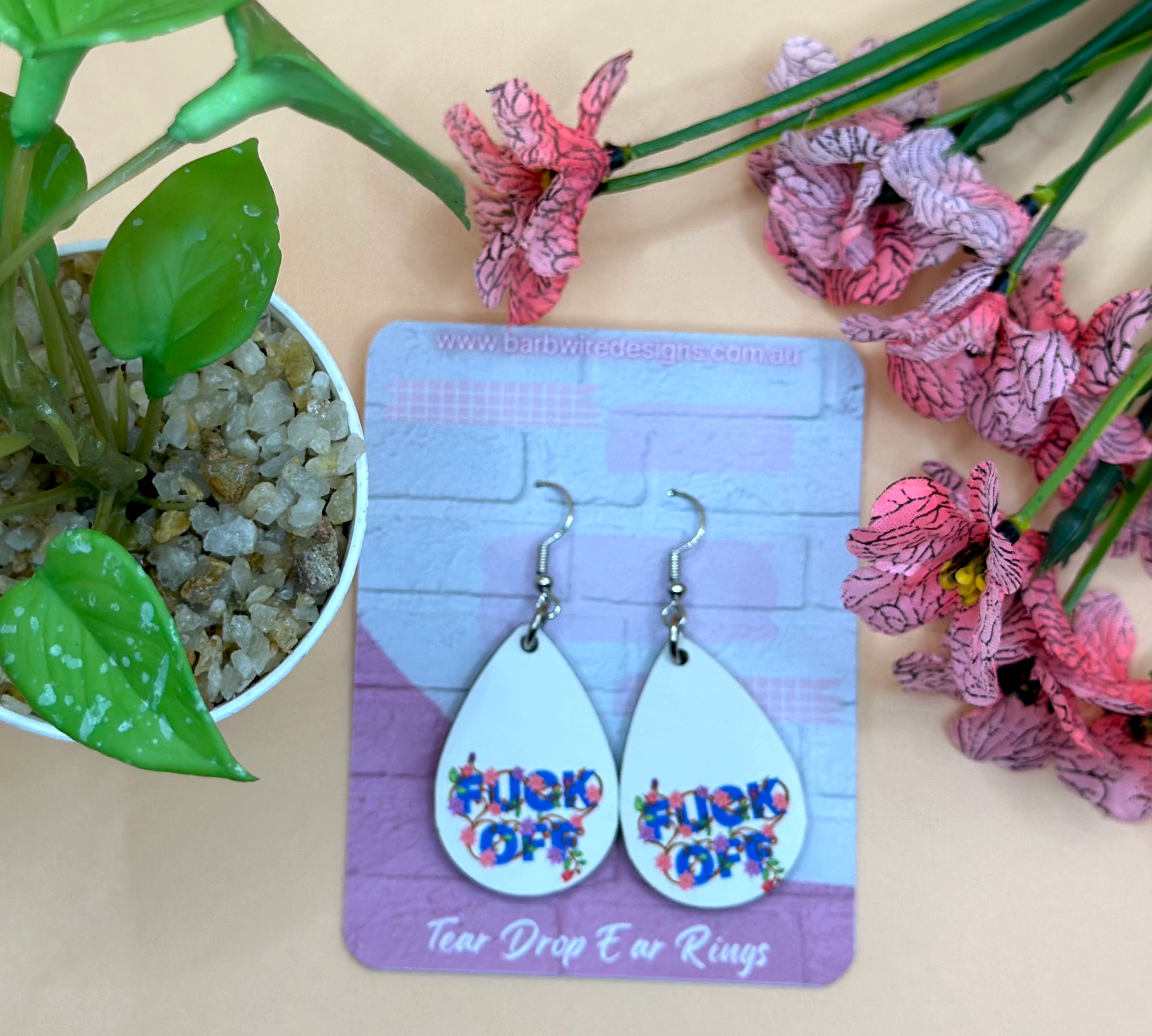 FUCK OFF Sublimation Ear Rings Barb Wire Designs