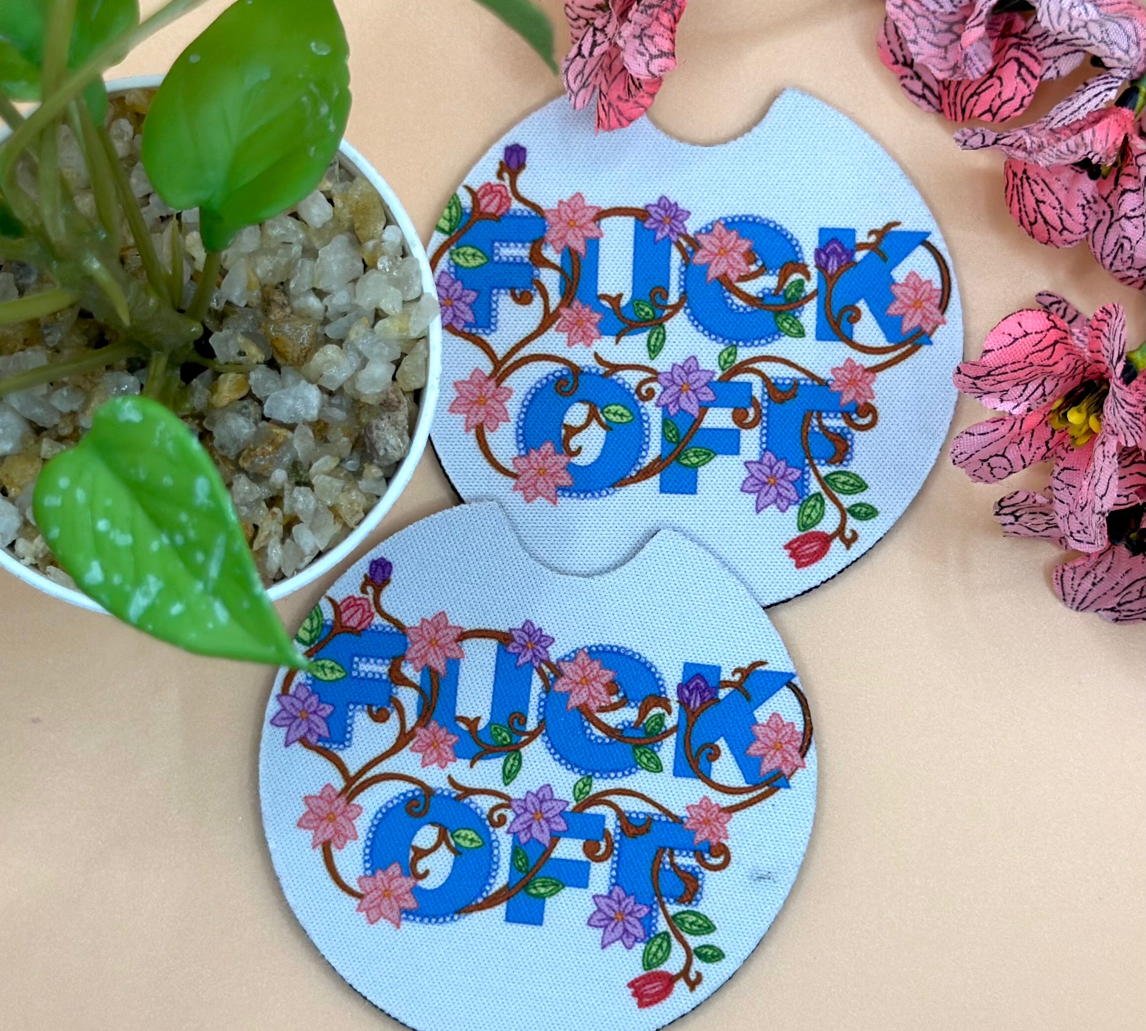 Swear Word Fuck Off Car Coasters Barb Wire Designs