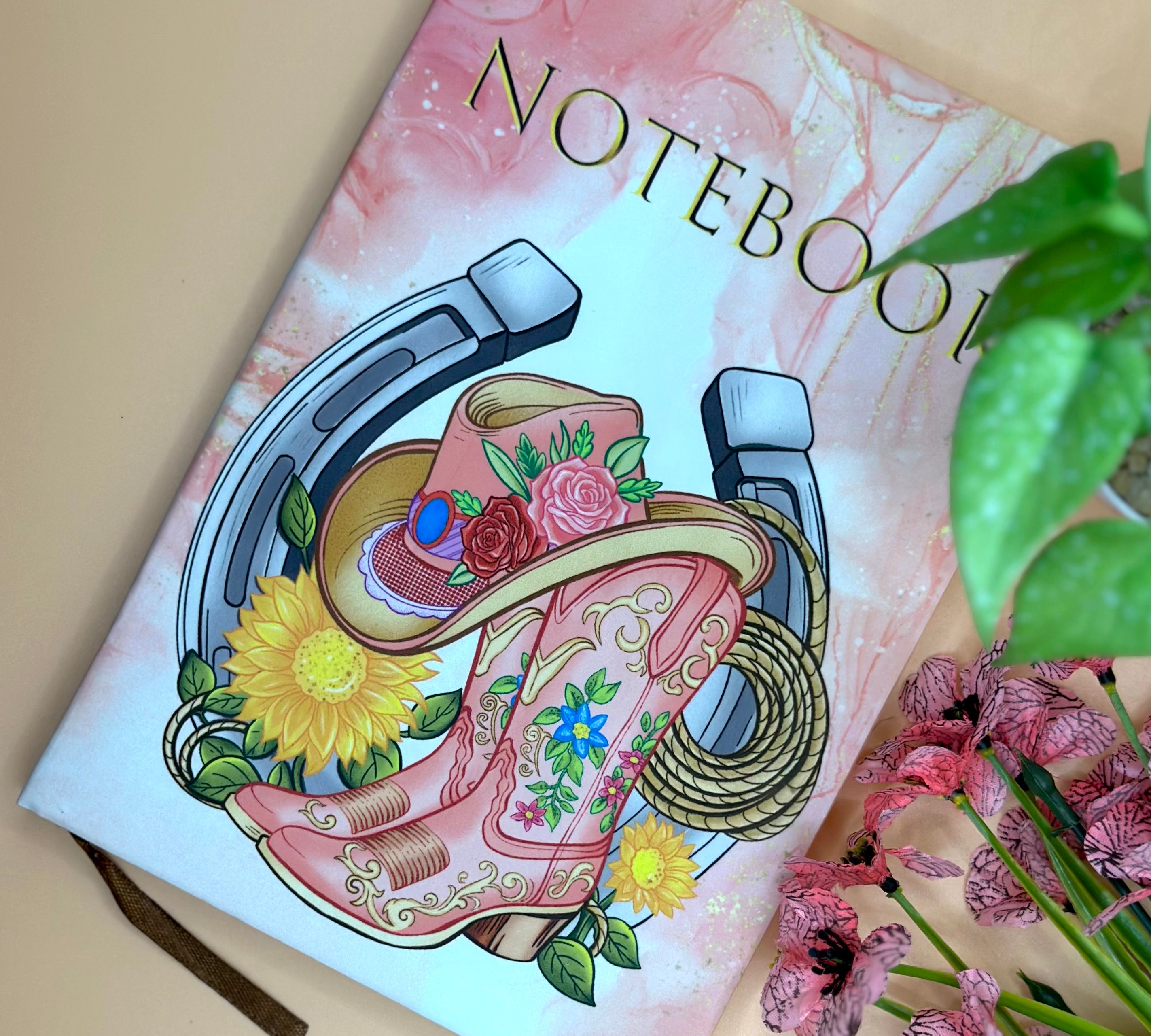 Western Style front slanted PU Leather Notebook Barb Wire Designs