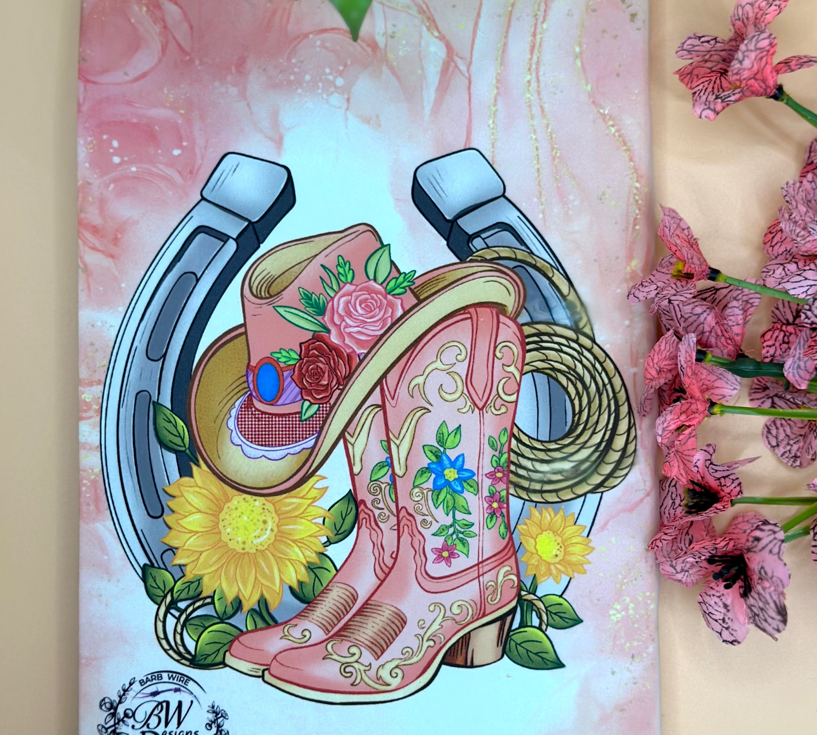 Western Style Back view front cover PU Leather Notebook Barb Wire Designs