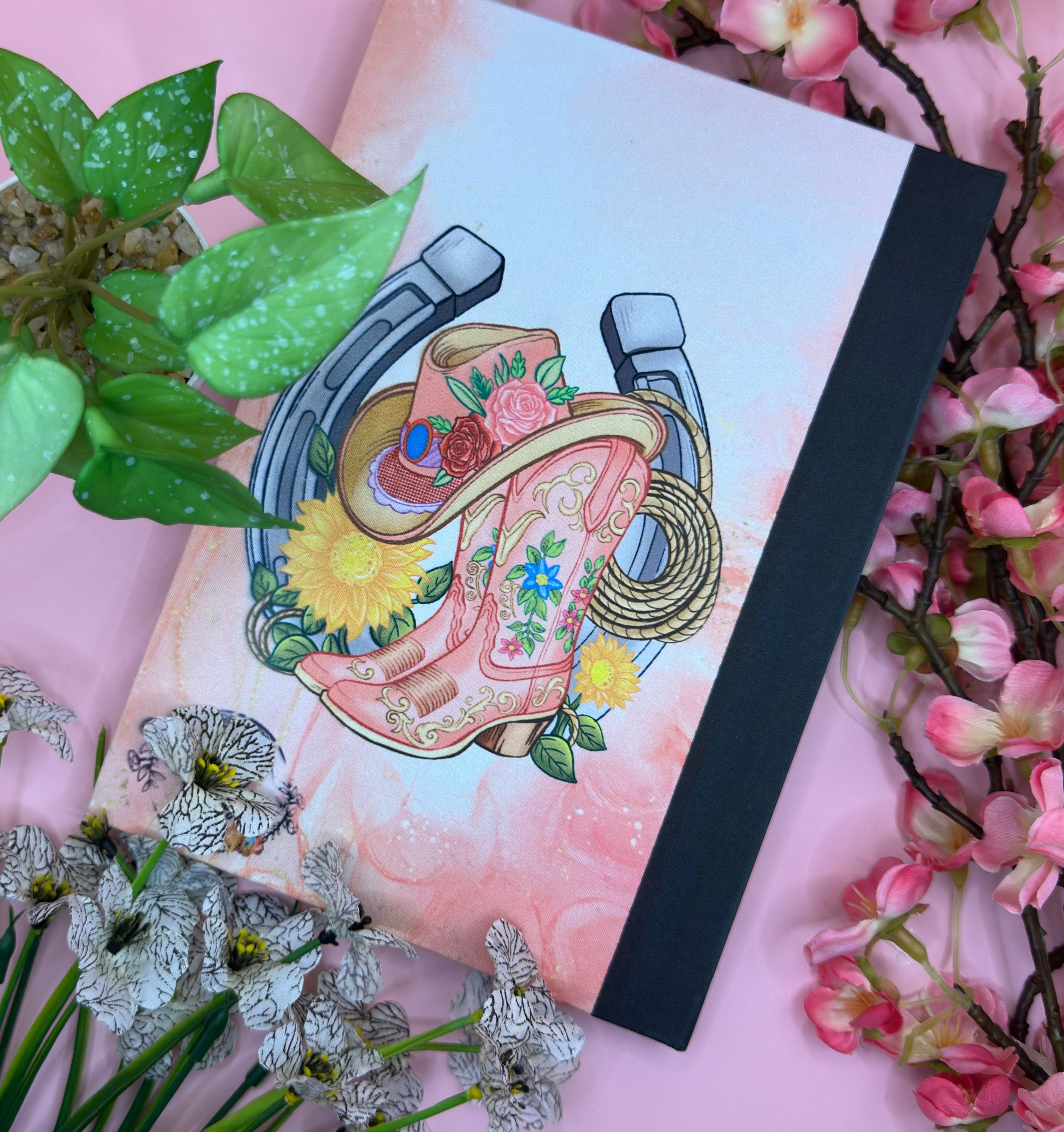 Western Boots hat and Lassoo Fabric Notebook