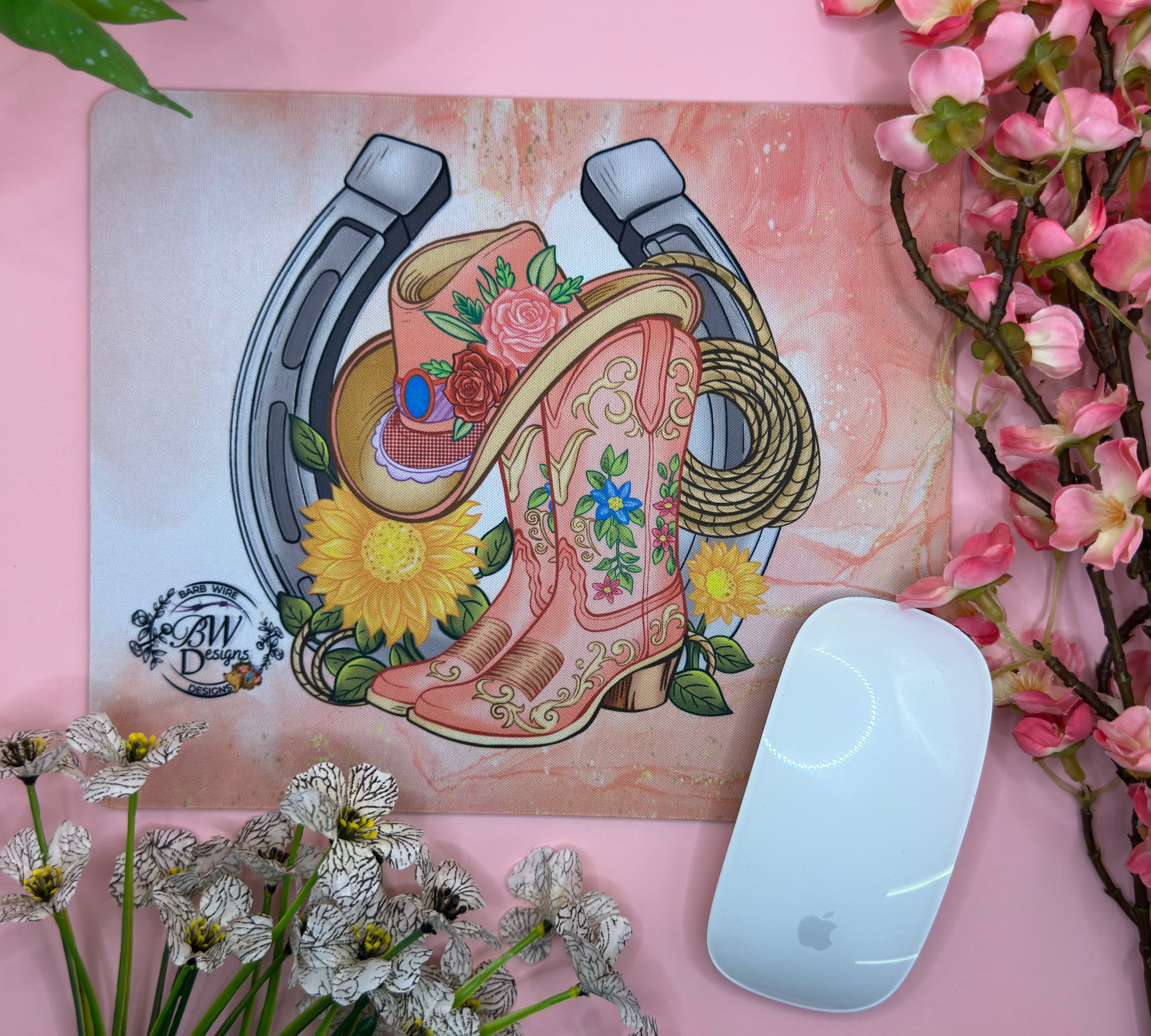 Western Boots hat Lassoo  Mouse Mat Barb Wire Designs