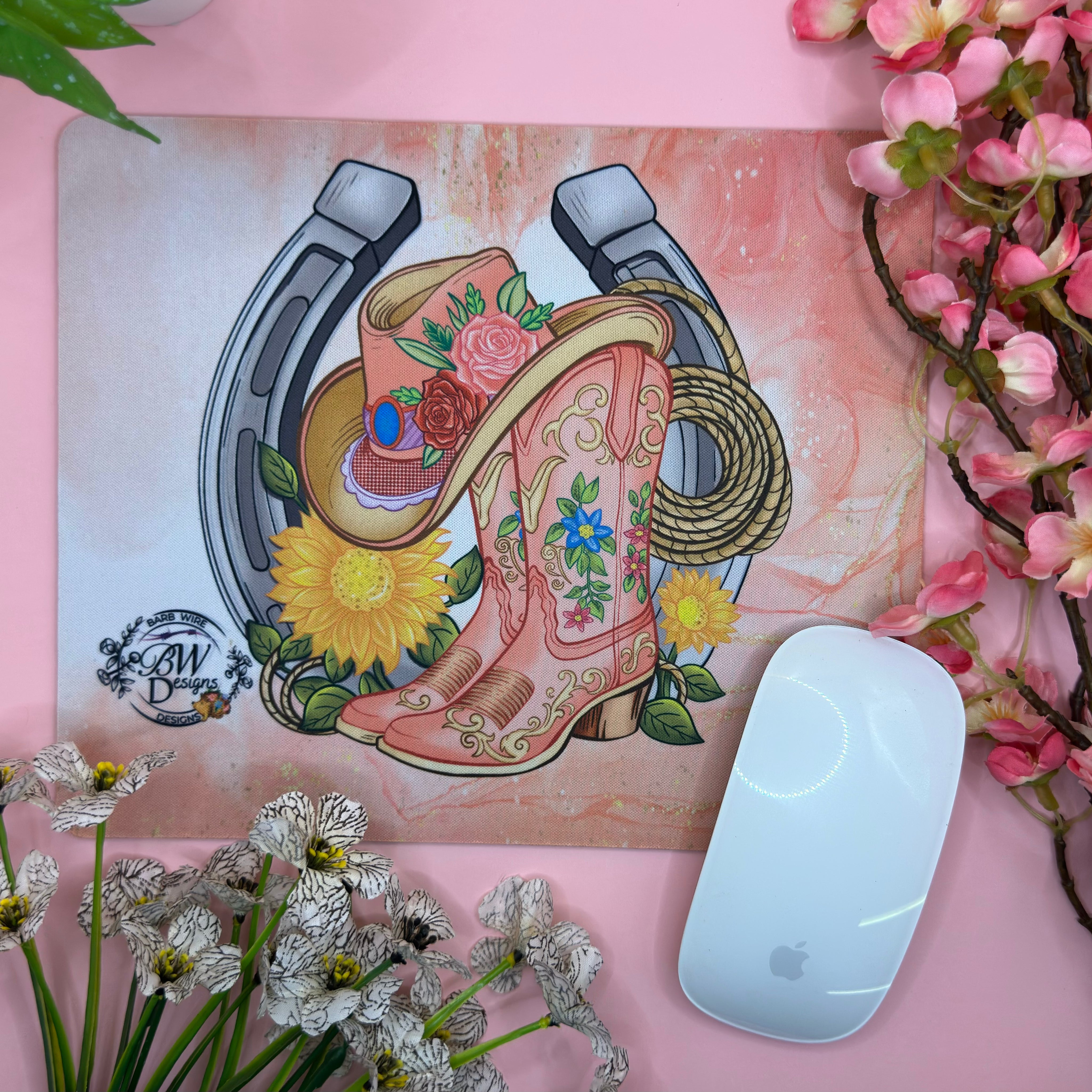 Western Boots hat Lassoo  Mouse Mat Barb Wire Designs