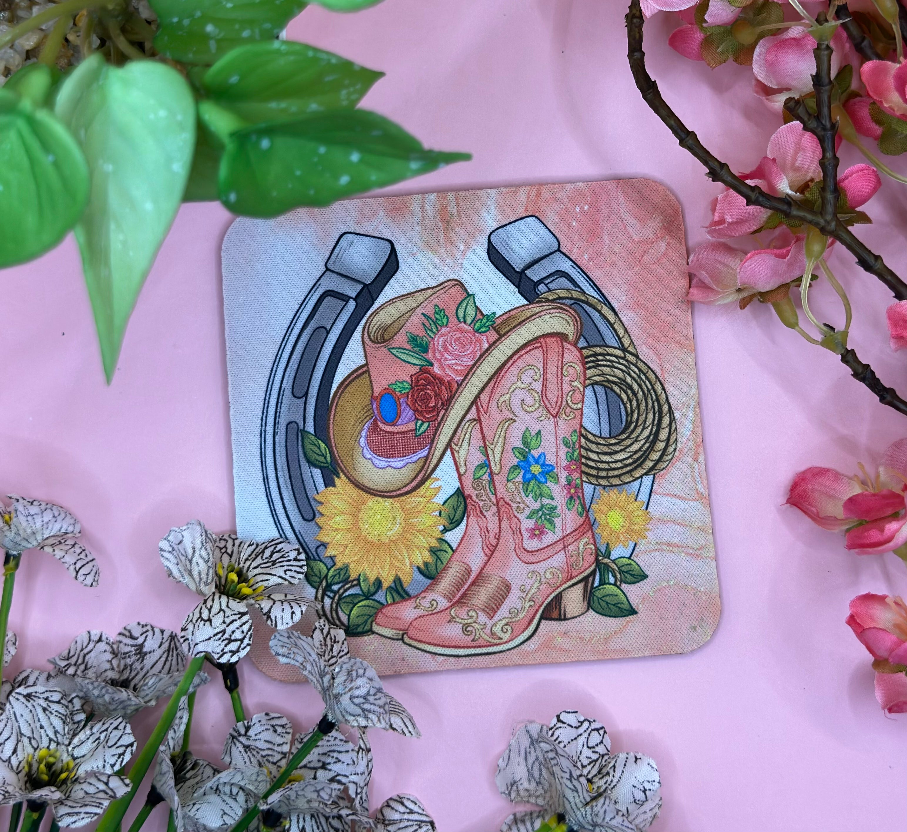 Western Boots hat horseshoe and lassoo  Mug Coaster