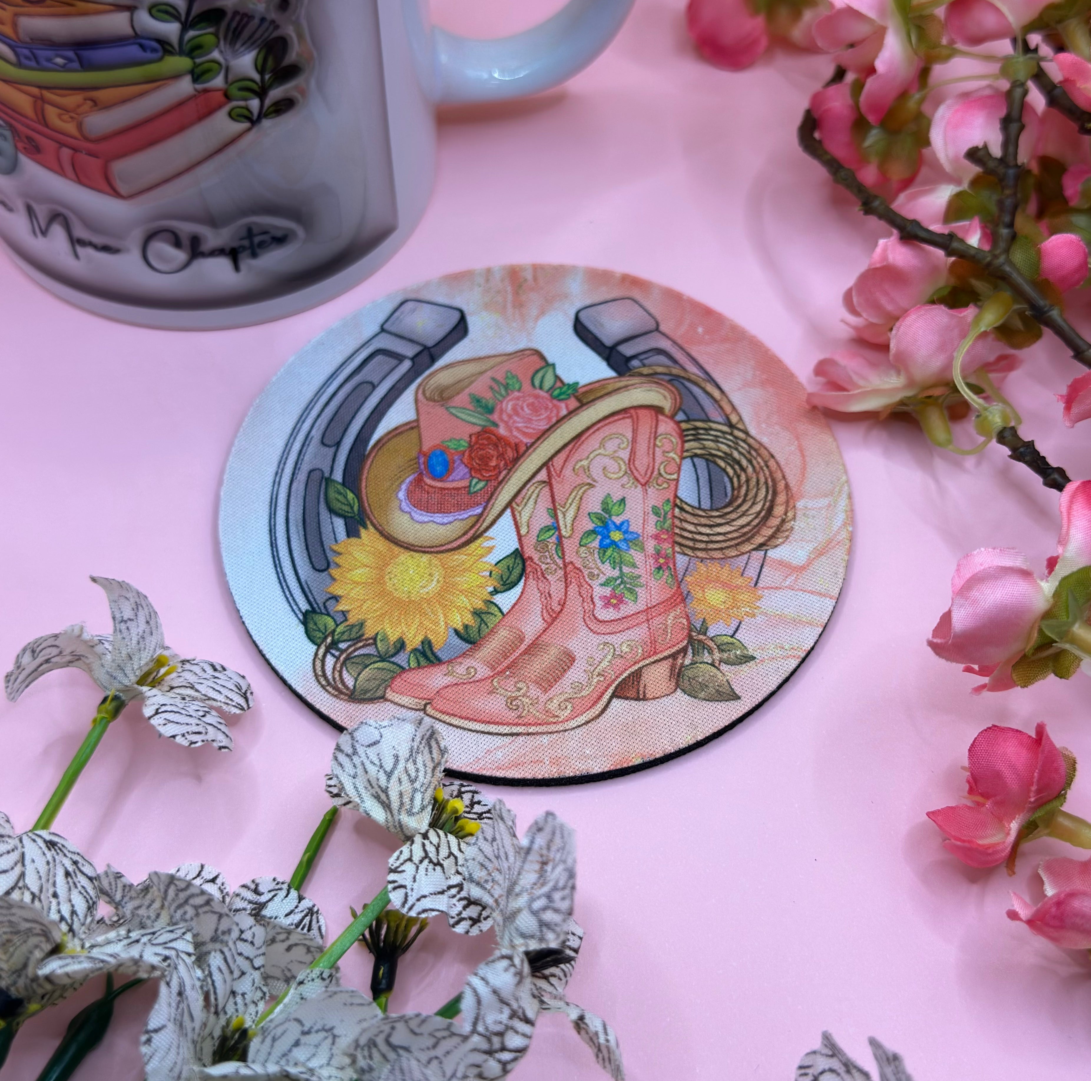 Western Boots hat horseshoe and lassoo  Mug Coaster