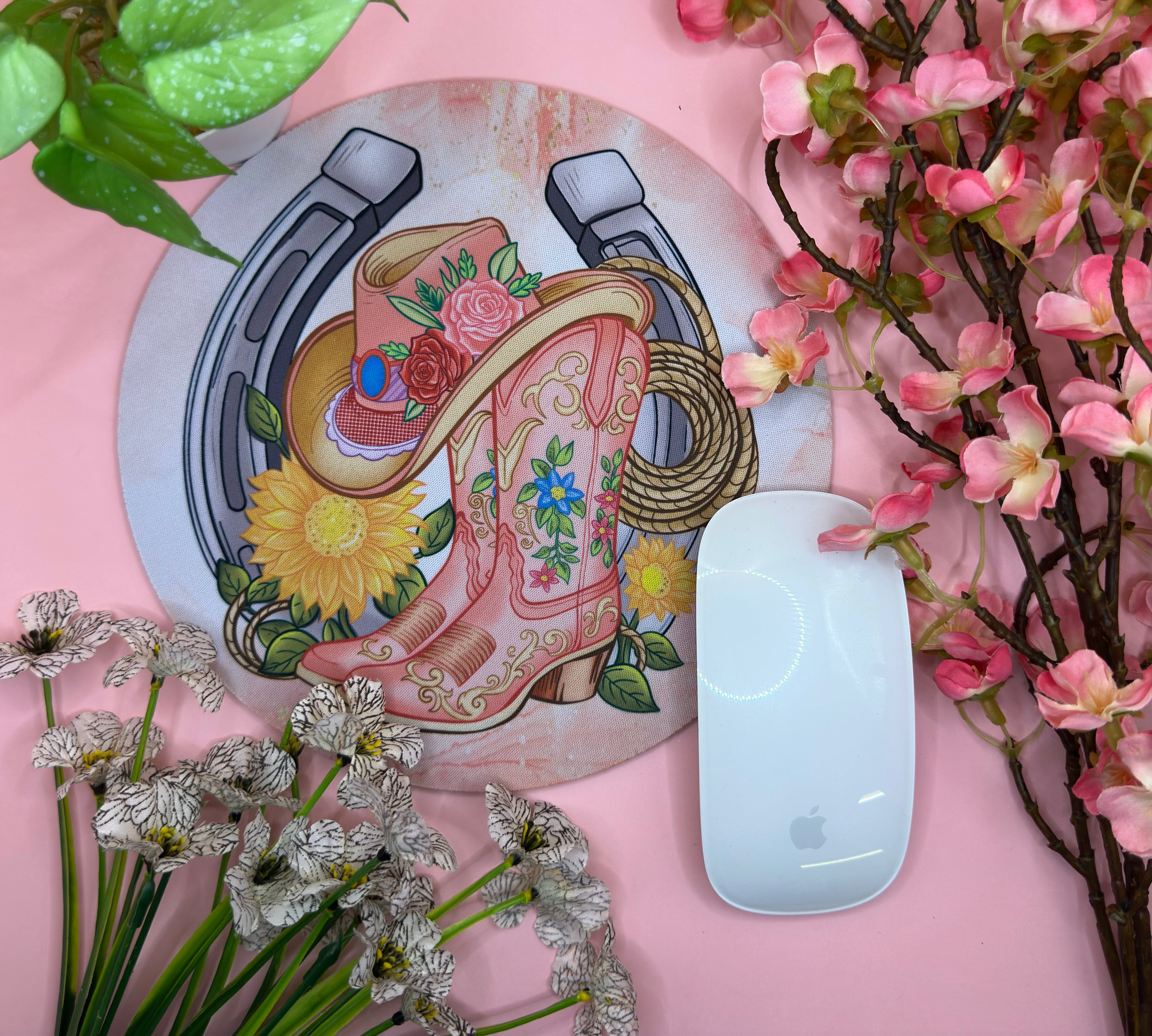 Western Boots hat Lassoo  Mouse Mat Barb Wire Designs