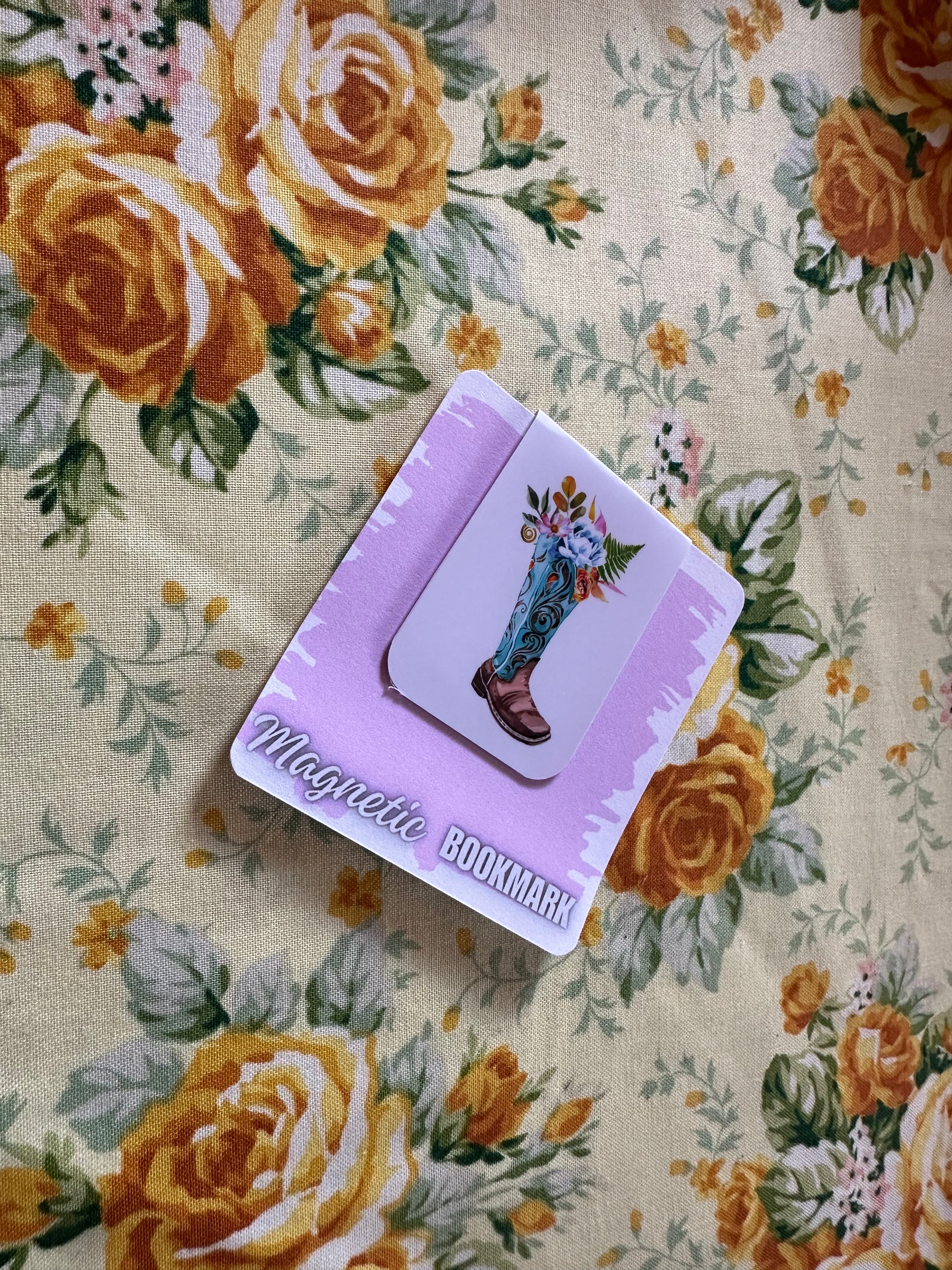 Floral Blue Western Boots  Magnetic Bookmark