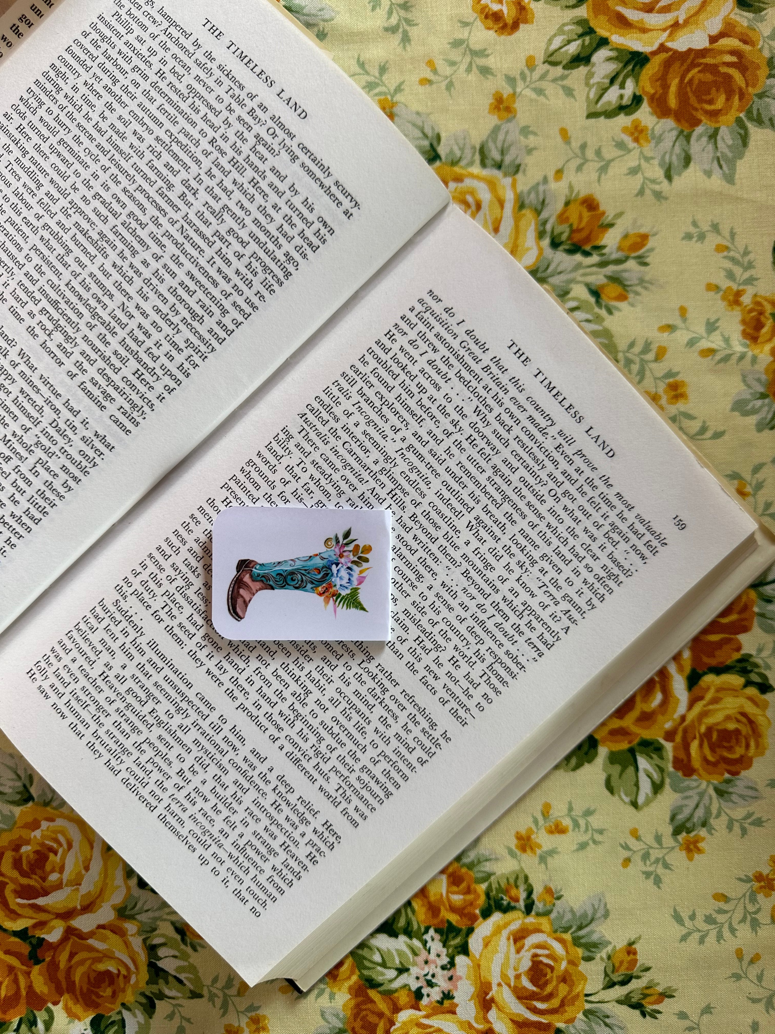 Floral Blue Western Boots  Magnetic Bookmark