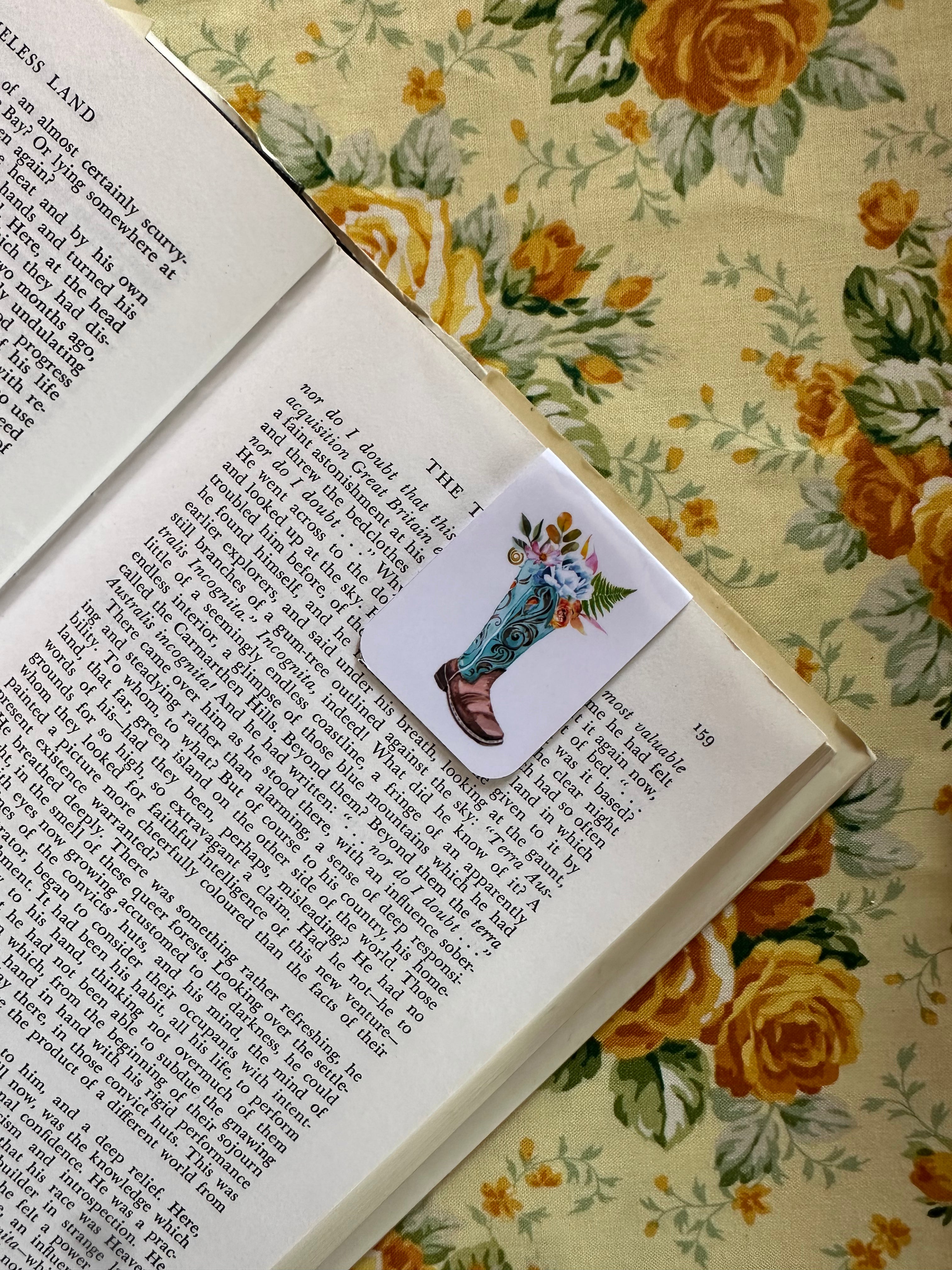 Floral Blue Western Boots  Magnetic Bookmark