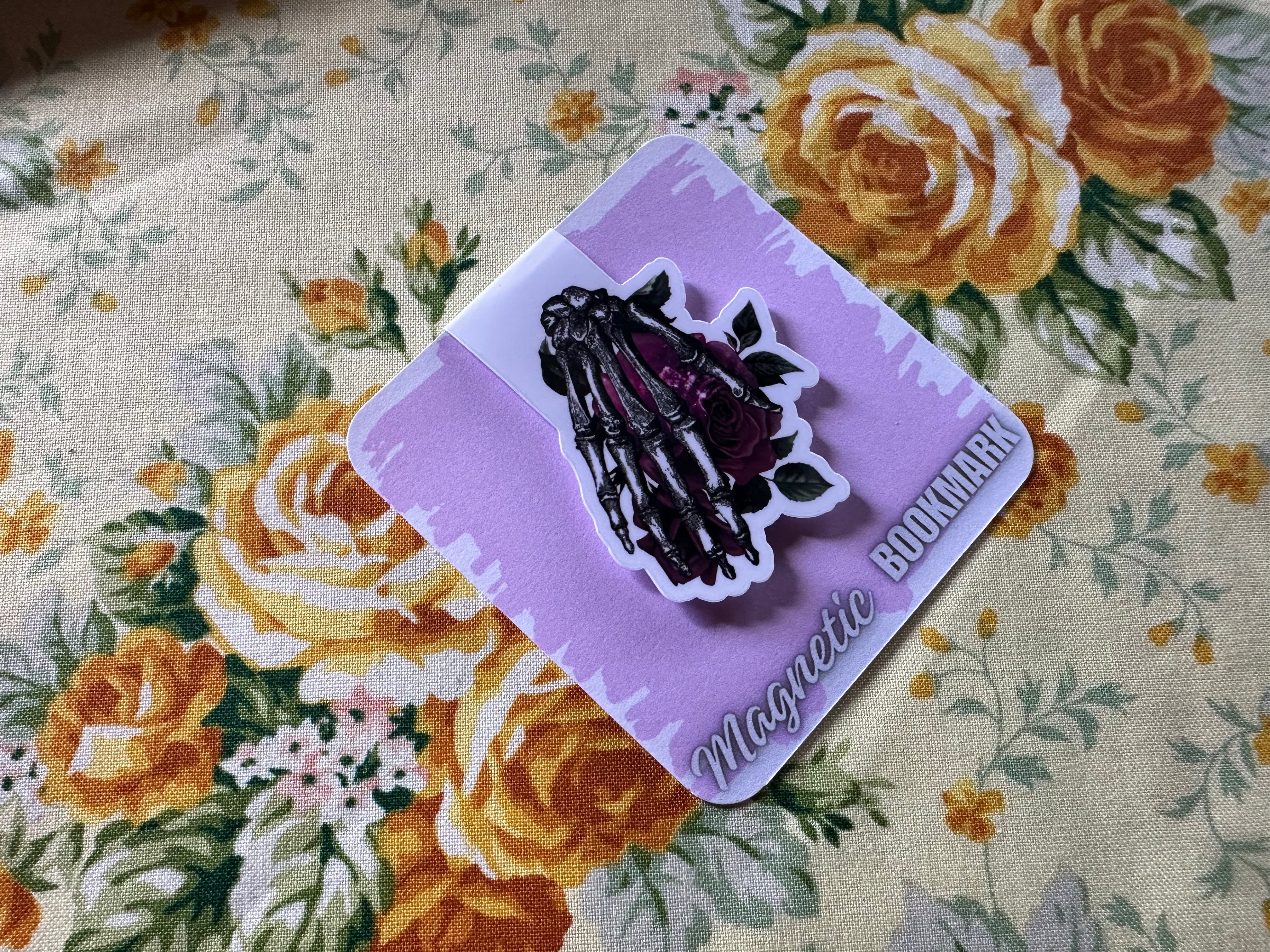 Red Rose Skeleton Hand Magnetic Bookmark