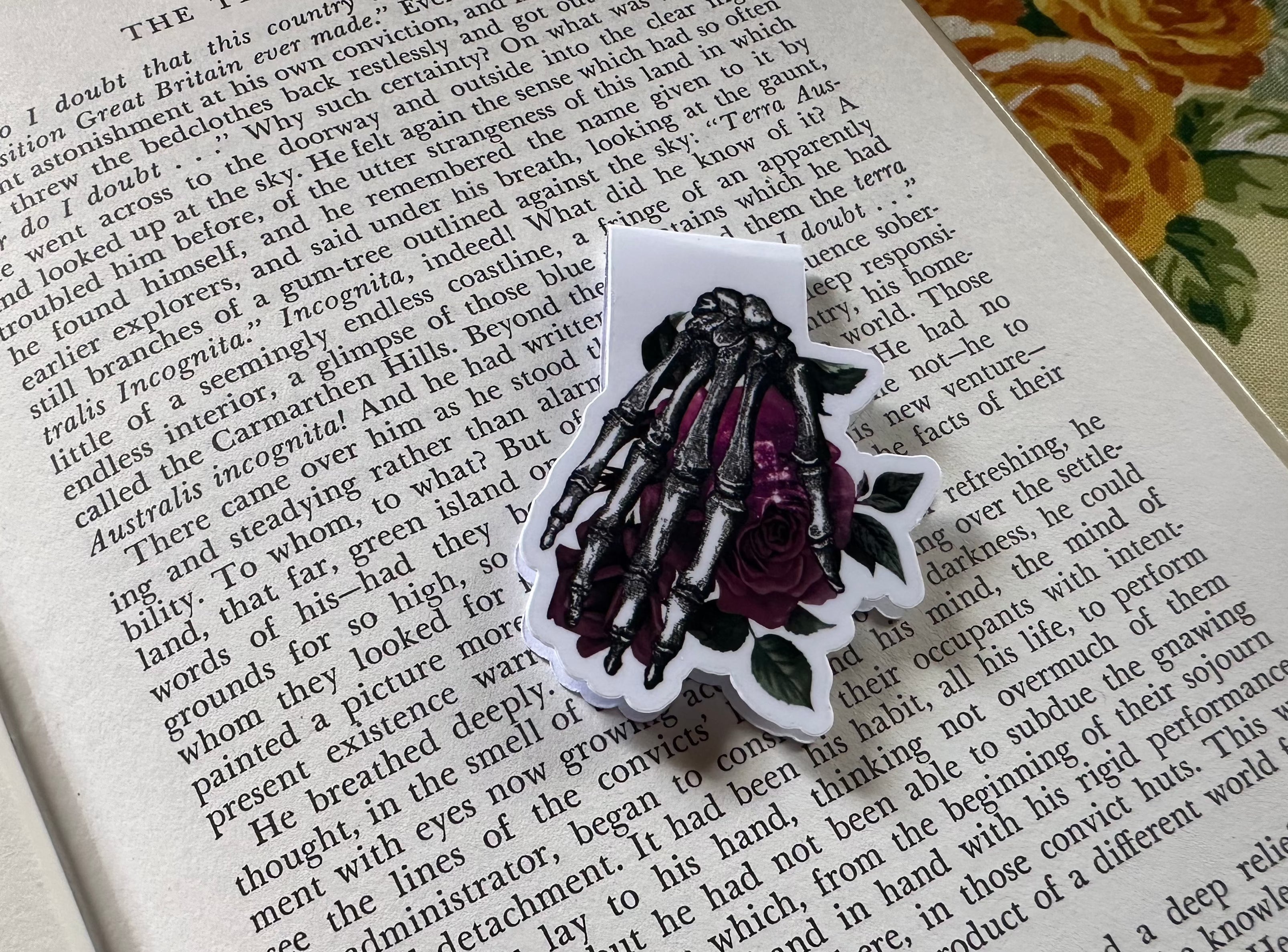 Red Rose Skeleton Hand Magnetic Bookmark