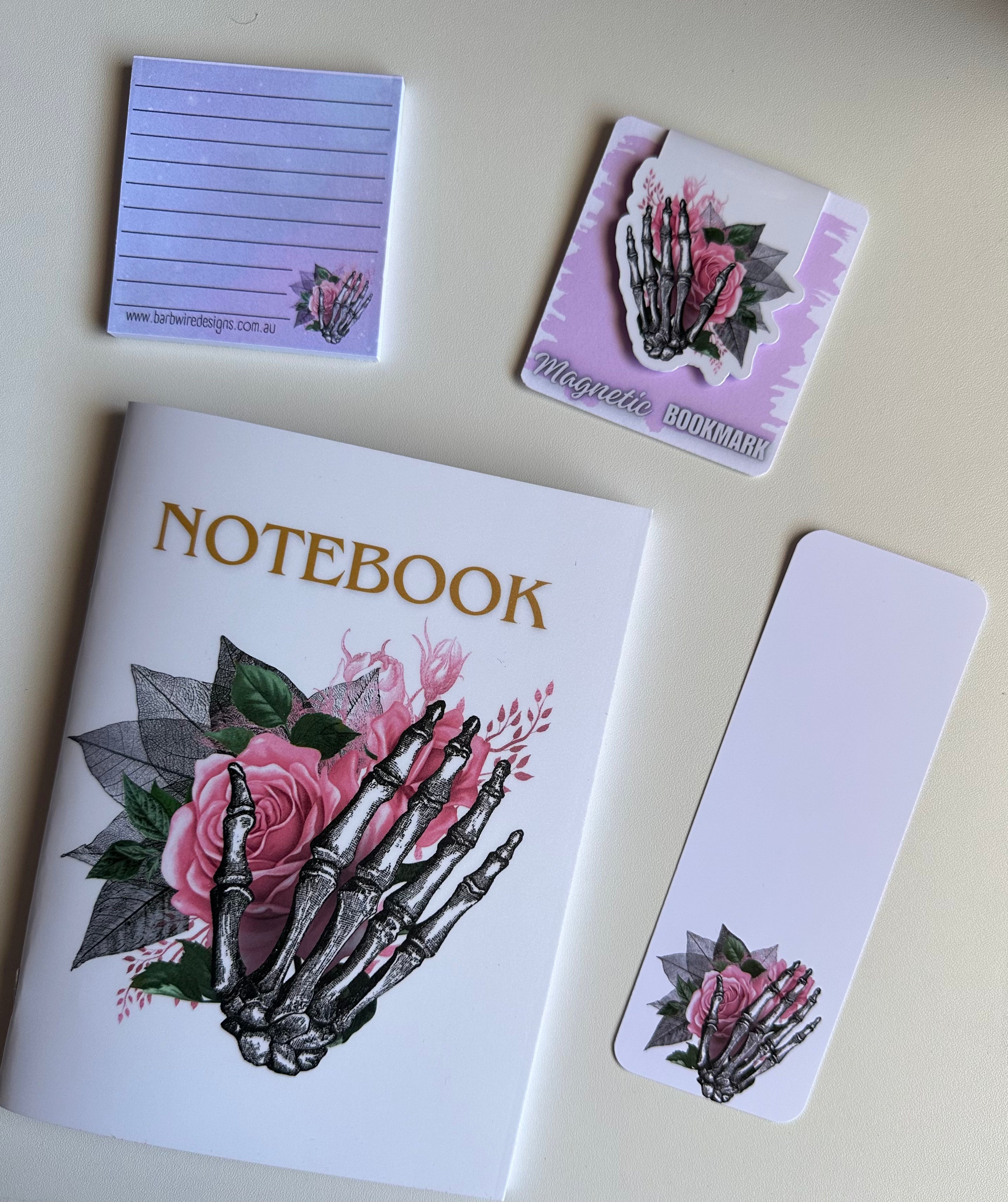 Limited Edition Pink Rose Skeleton Hand Stationery Pack