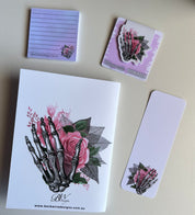 Limited Edition Pink Rose Skeleton Hand Stationery Pack