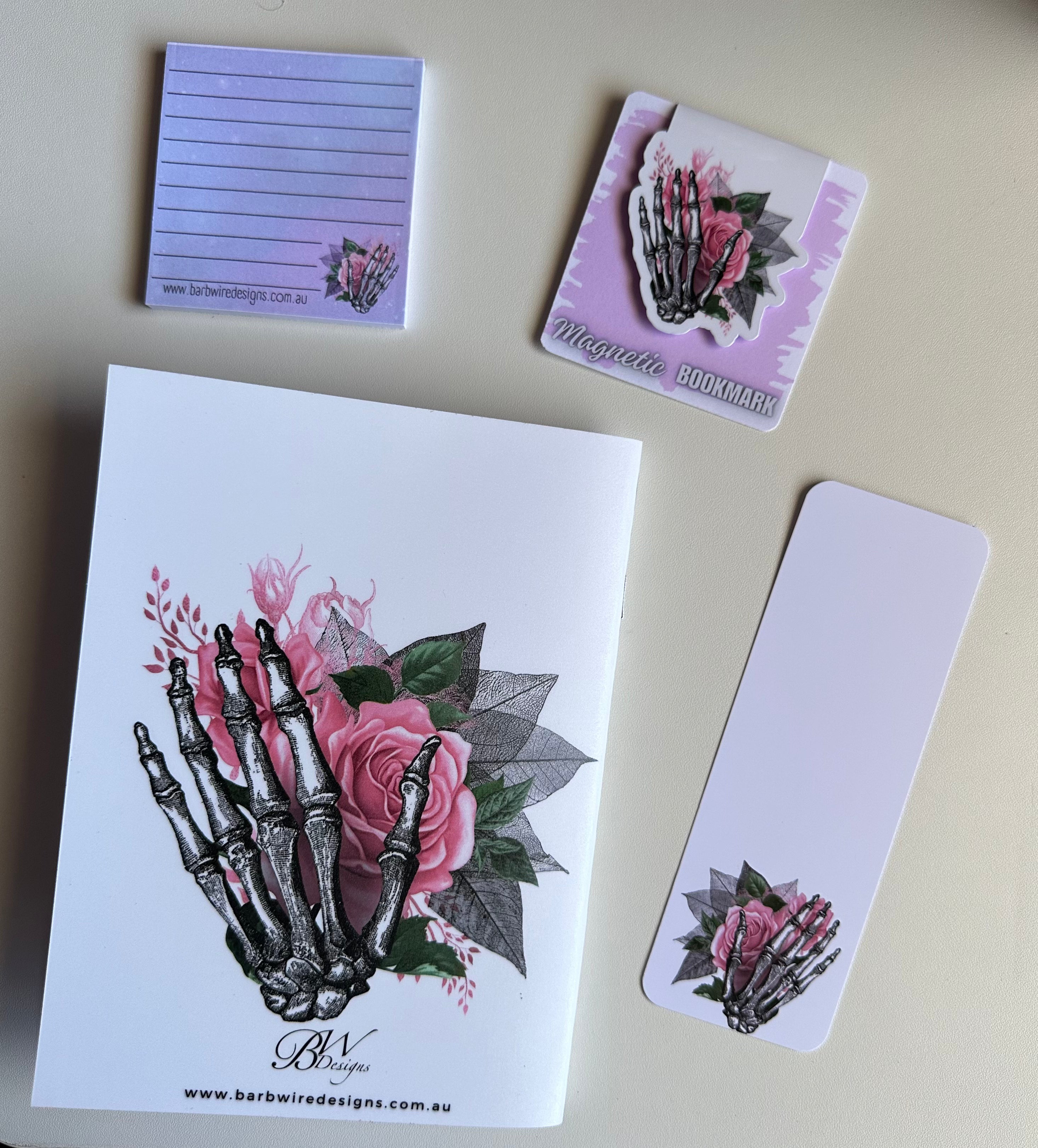 Limited Edition Pink Rose Skeleton Hand Stationery Pack