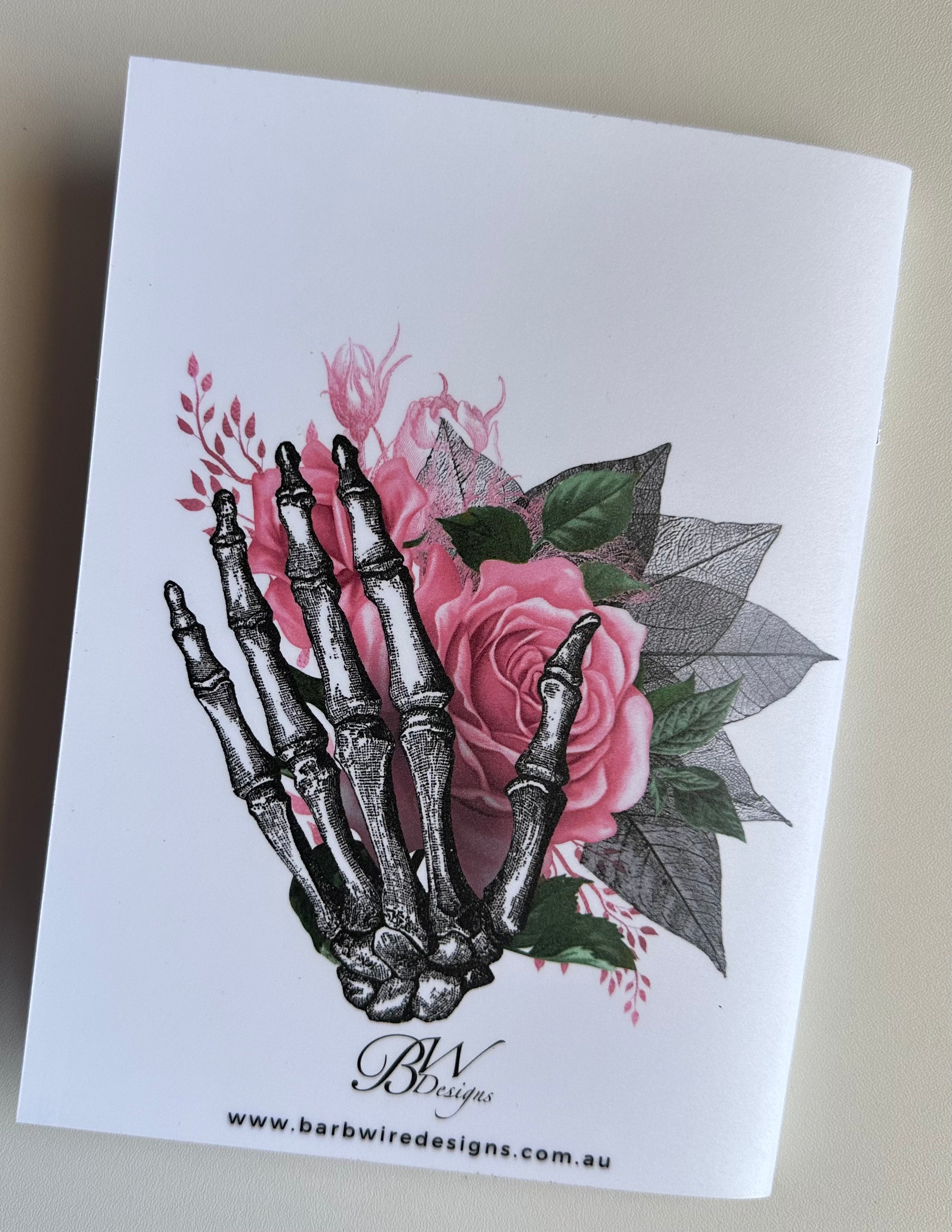 Limited Edition Pink Rose Skeleton Hand Stationery Pack