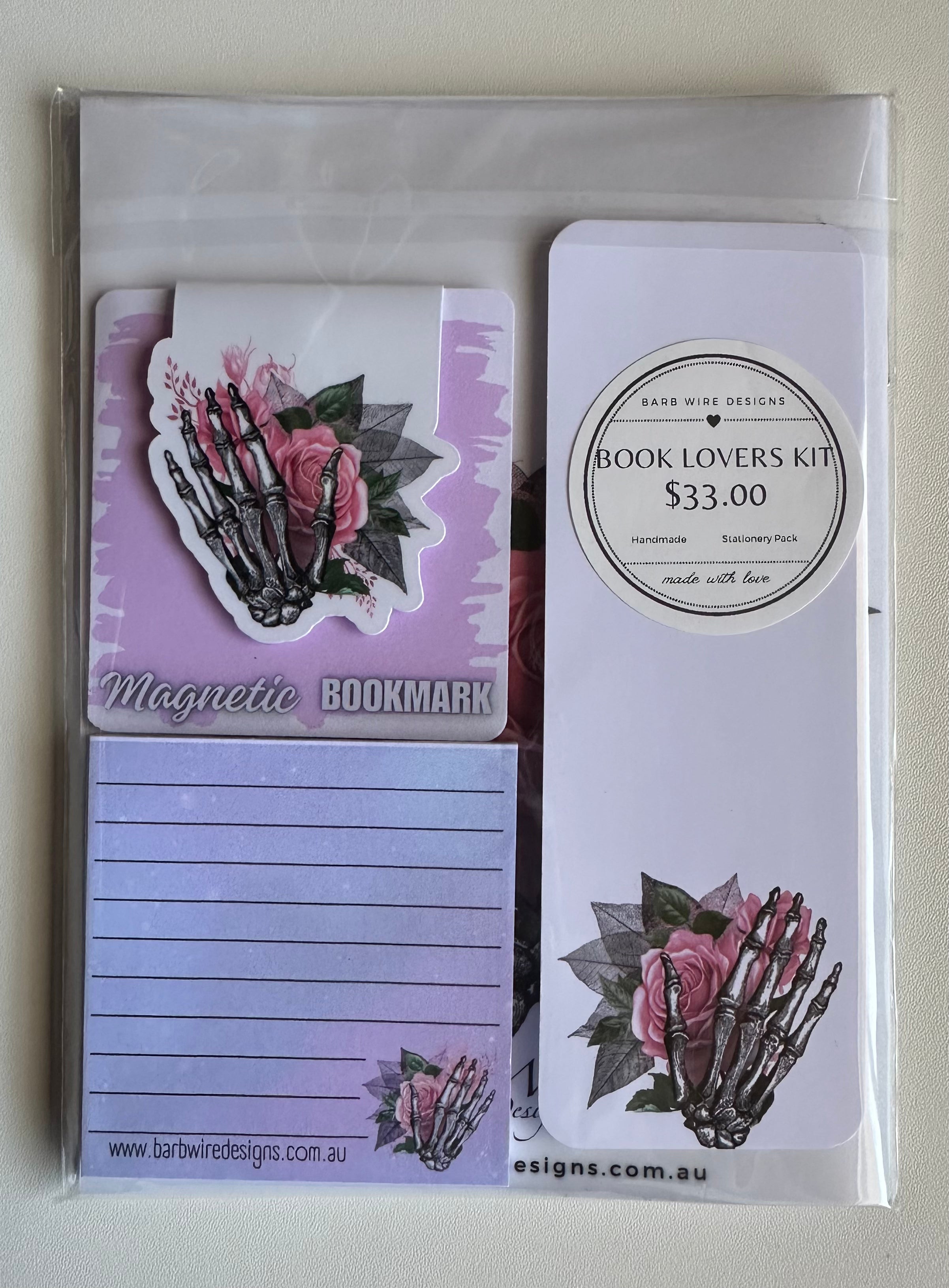 Limited Edition Pink Rose Skeleton Hand Stationery Pack
