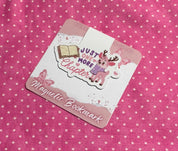Magnetic bookmark with cartoon deer and text on a pink polka dot background