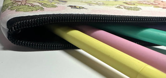 Daisy Cow neoprene pencil case inside top