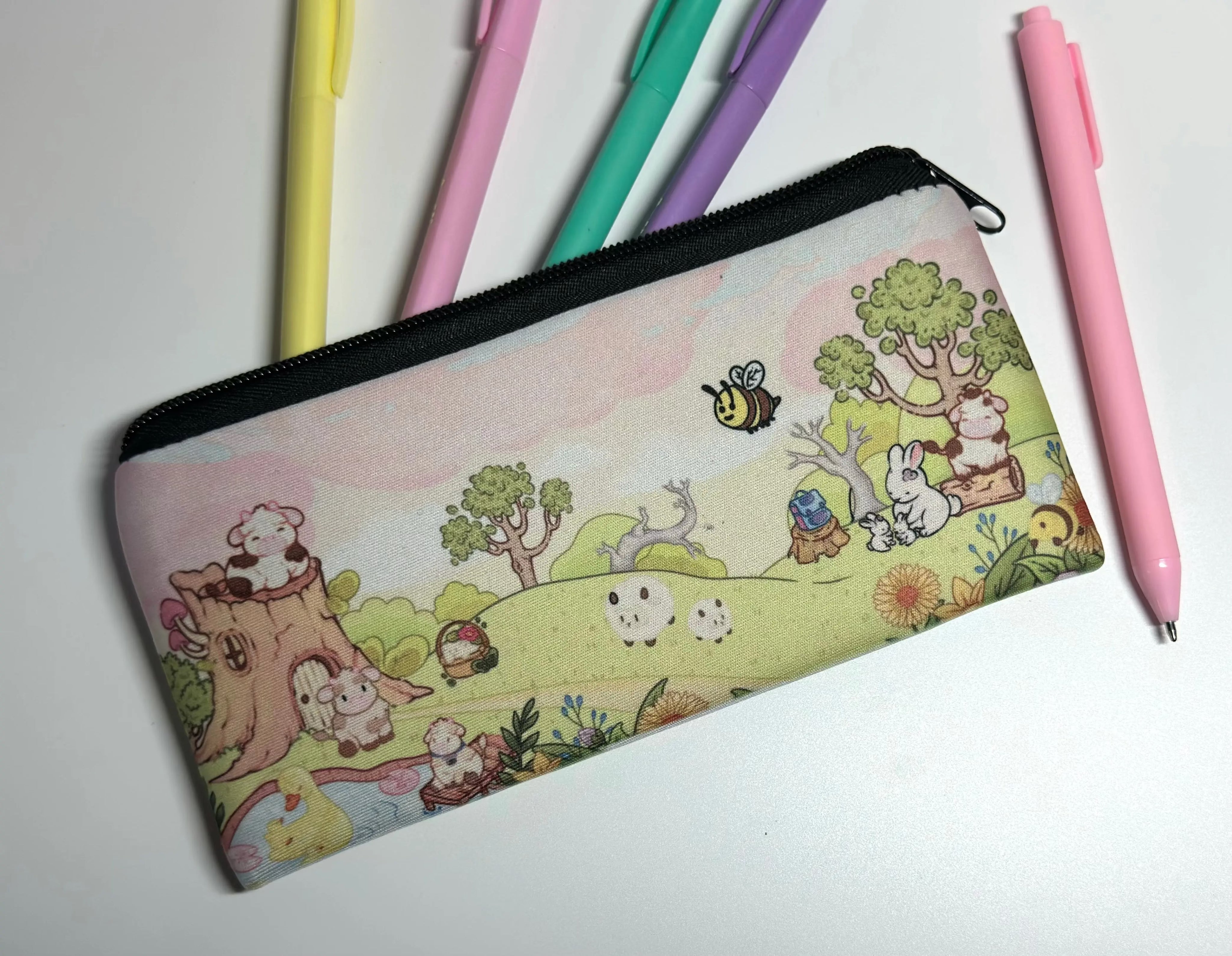 Daisy Cow neoprene pencil case back view
