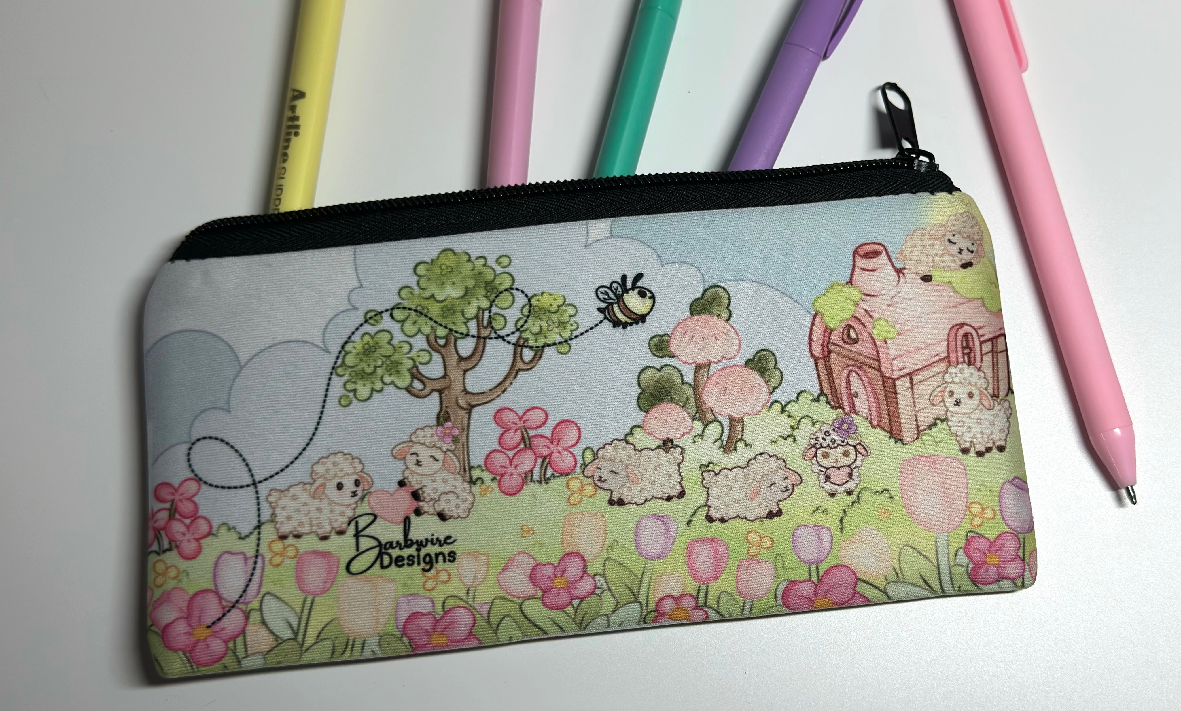 Lisa Lamb Neoprene Pencil case top view fill scene back