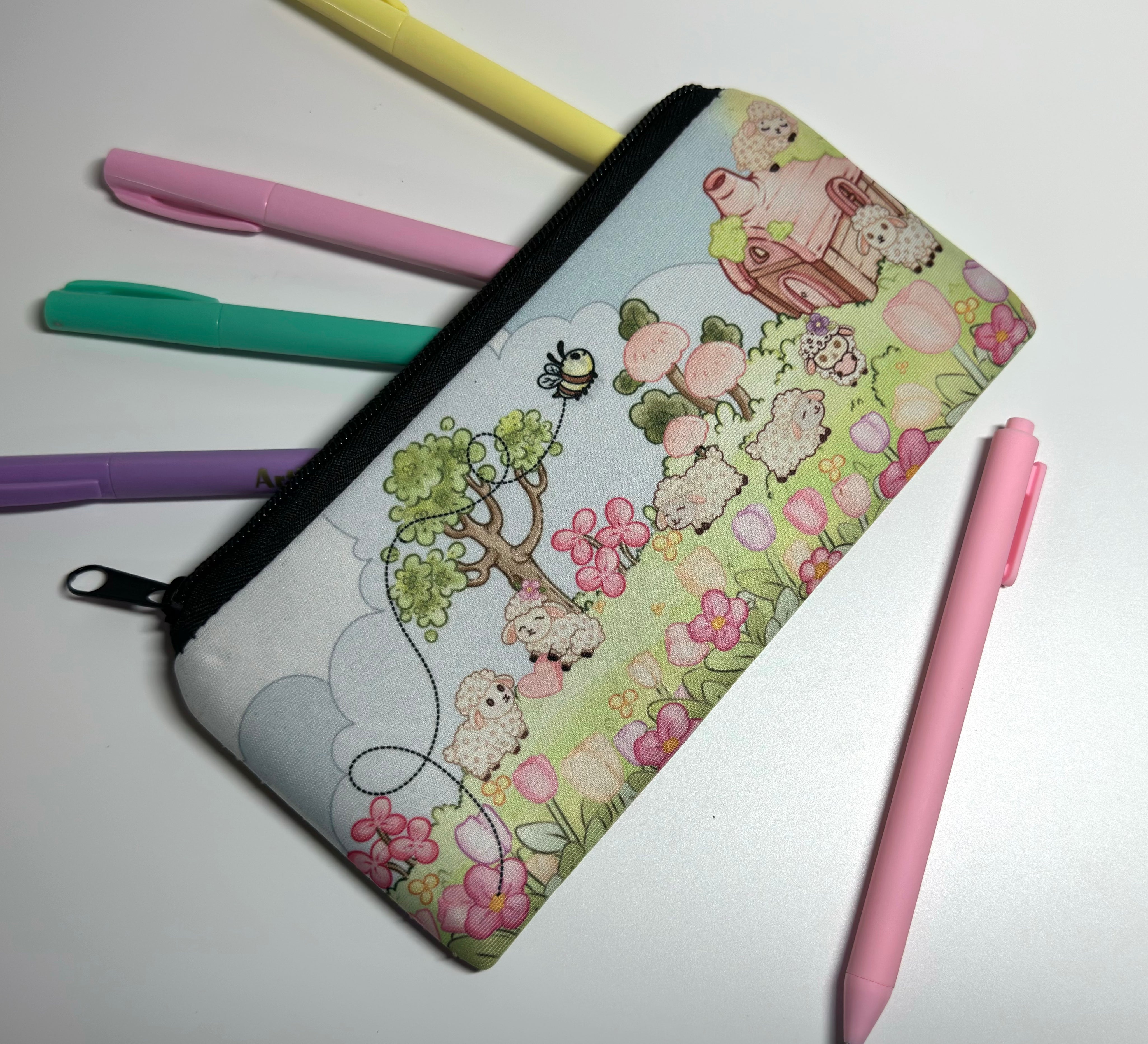 Lisa Lamb Neoprene Pencil case top view full scene front